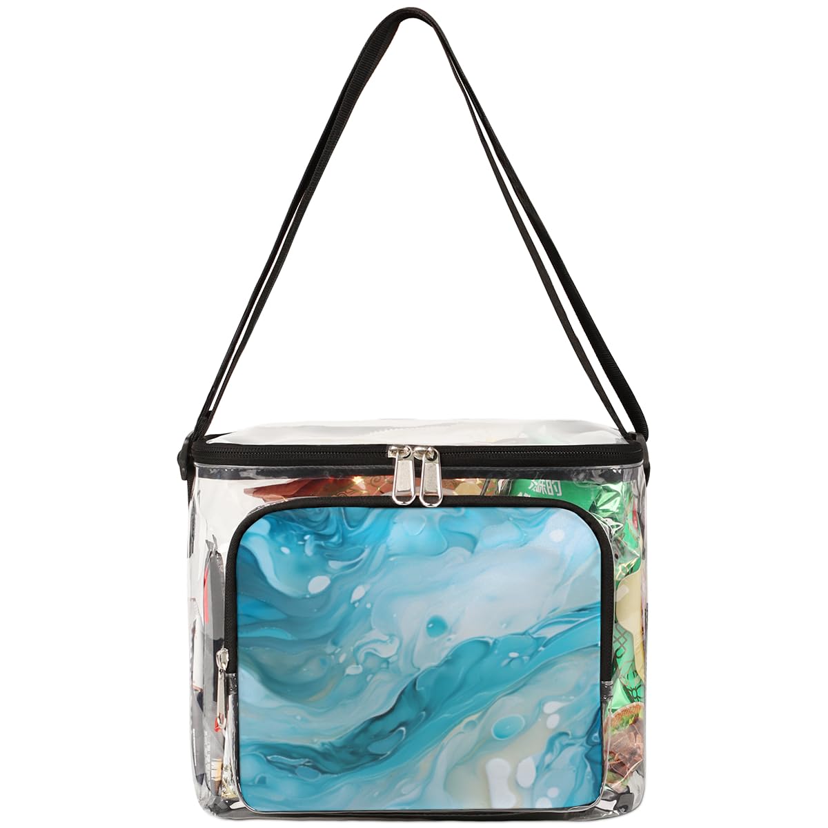 GzLeyigou Blue Marble Print Clear Tote Bag with Handles - Transparent Crossbody Shoulder Bag for Lunch, Outdoor, Travel, Picnic, Concerts & Sports Events (Stadium Approved) - Stylish & Functional for Daily Use, Shopping, Beach Trips and Music Festivals