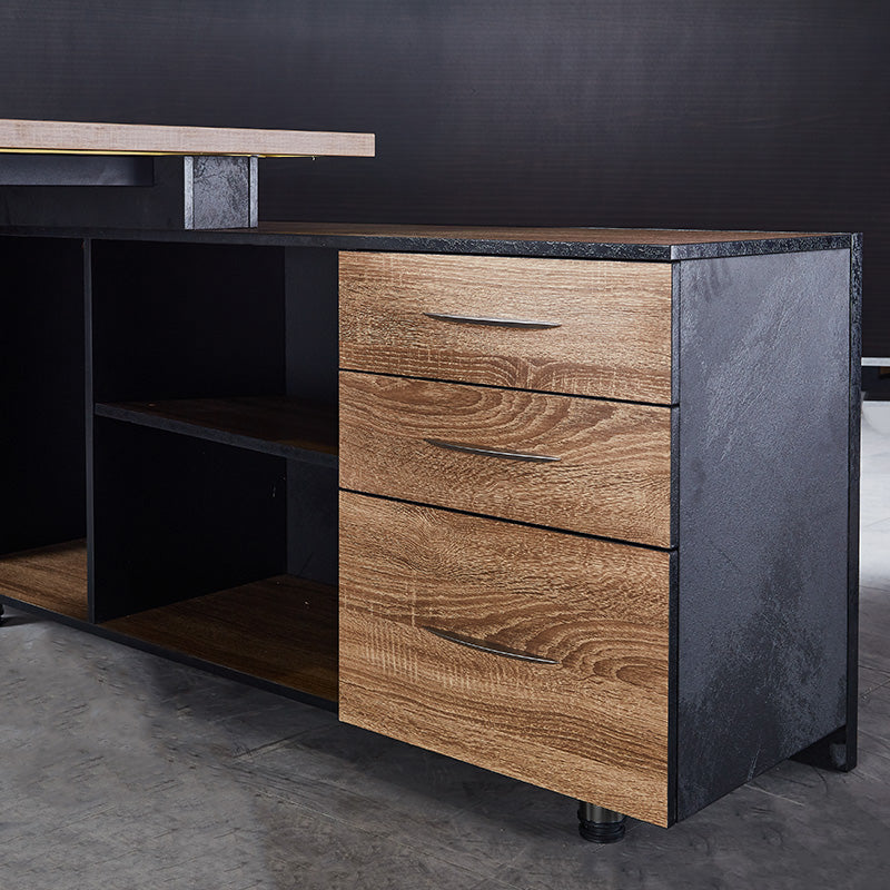 ADRIANO Executive Office Desk with Right Return - 160cm & 180cm Light Brown Wooden L-Shaped Desk for Home Office & Workspace