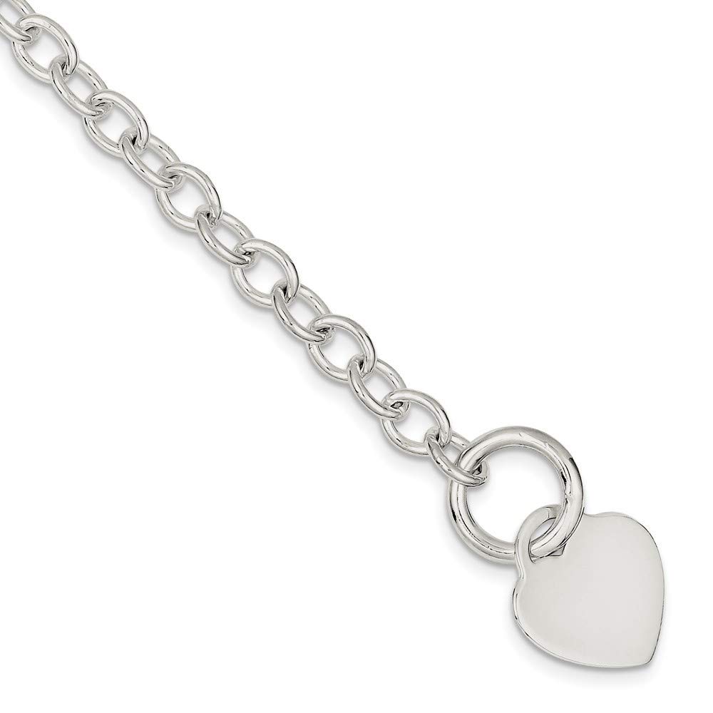Sterling Silver Heart Disc Toggle Bracelet - 7.75