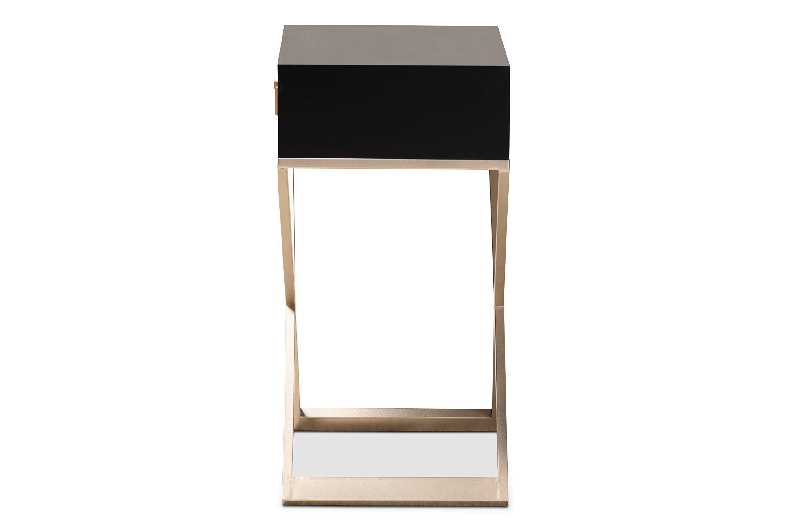 Baxton Studio Modern Nightstand with Drawer - Black, Brass & Gold Finish Bedside Table for Bedroom, Living Room & Guest Room