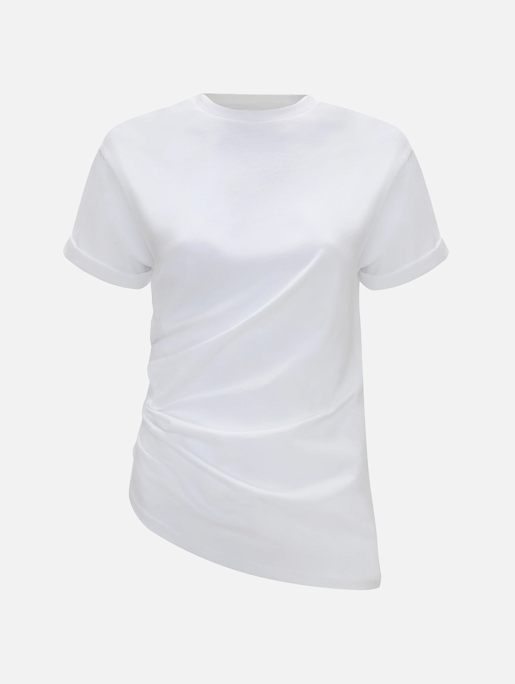 Women's White Gathered Detail T-Shirt - Casual Comfort Fit for Everyday Wear & Layering