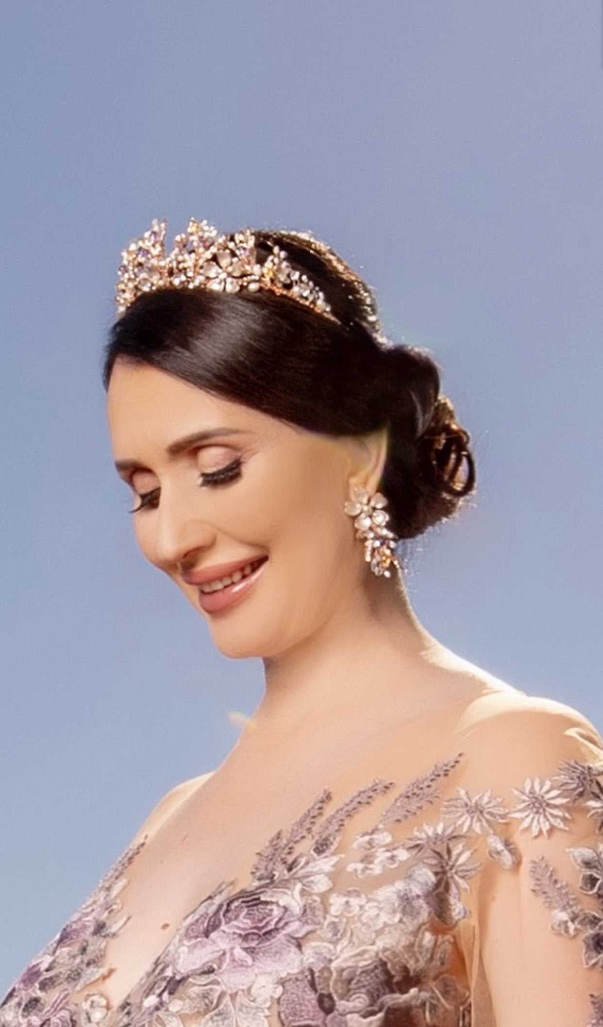 GENEVIEVE Tiara and Earrings Set with Citrine, Blue Topaz & Amethyst Briolettes - Elegant Bridal Jewelry for Weddings, Prom & Special Occasions