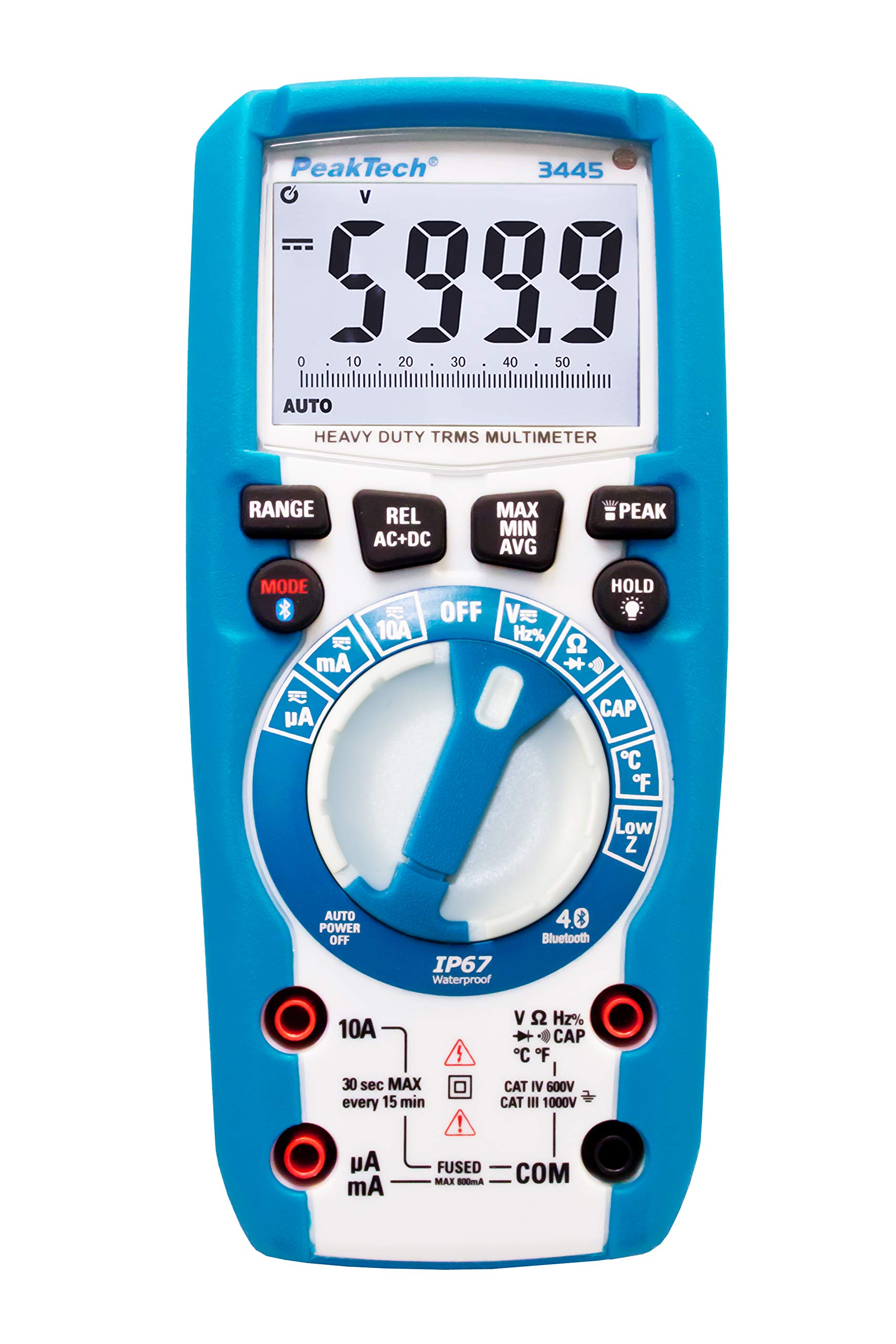 PeakTech 3445 Digital Multimeter with Bluetooth 4.0 - TrueRMS, IP67 Waterproof & Dustproof, 6000 Counts, CAT III 1000V - Pocket Multimeter for Electricians, DIY, Automotive & Home Electrical Testing