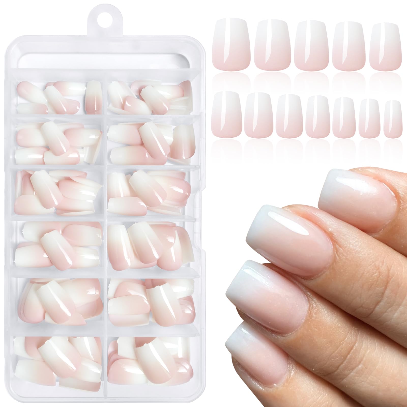 Loveourhome 144pc Ombre Coffin Press on Nails - Short Fake Nails with Glue & Adhesive Tabs | Acrylic Ombre False Nails for Women | Perfect for Parties, Weddings & Everyday Wear