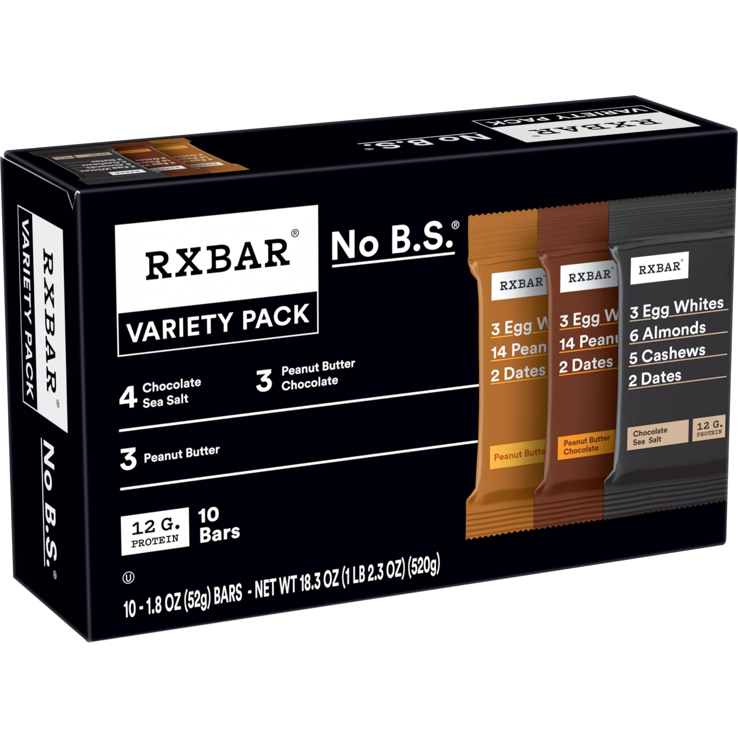 RXBAR Protein Bars Variety Pack - 10 Count, 18.3oz | Gluten Free, No Dairy, No Soy | Perfect for Gym, Hiking & On-the-Go Snacks