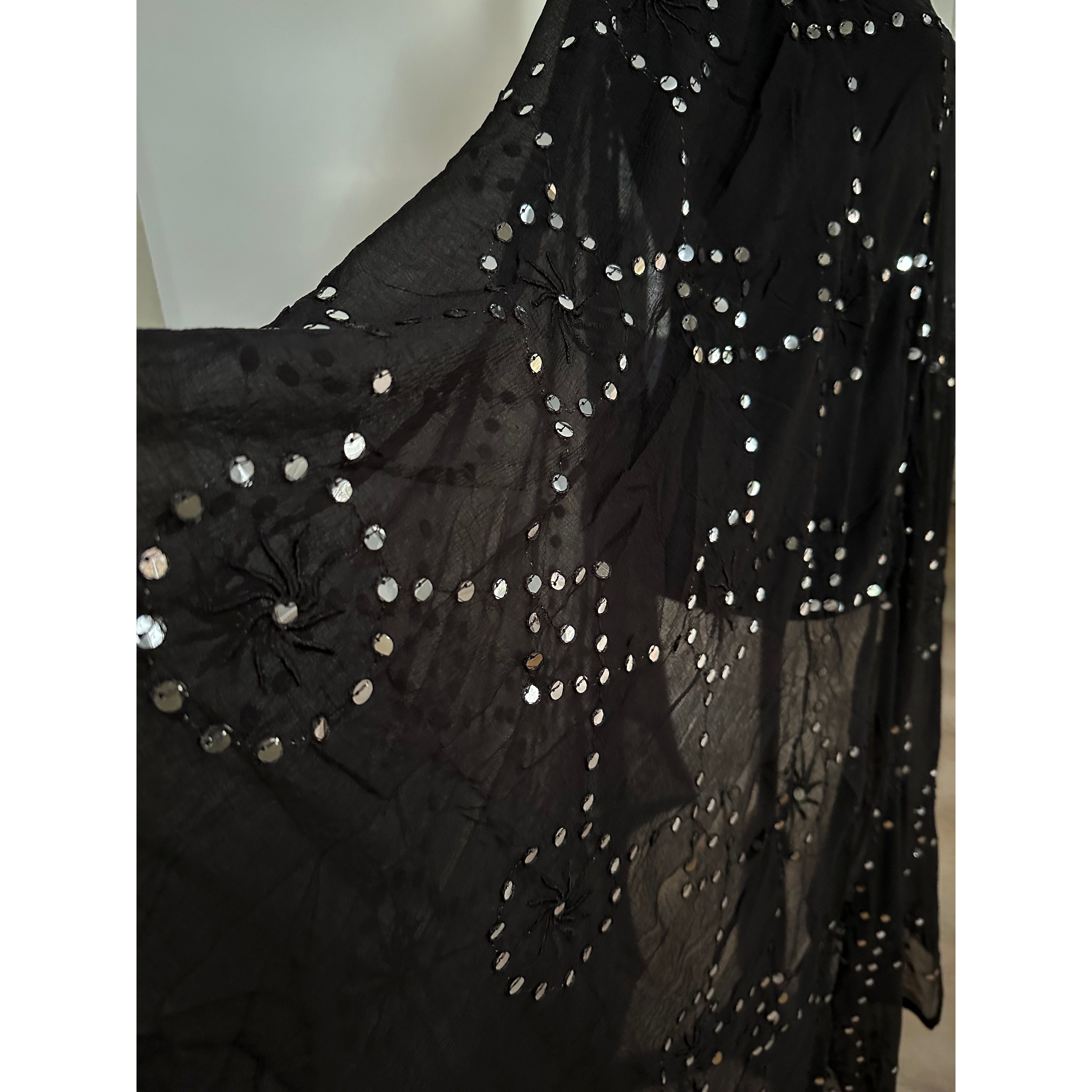 Elegant Black Dupatta with Mirror Embroidery - Perfect for Weddings, Parties & Festive Occasions