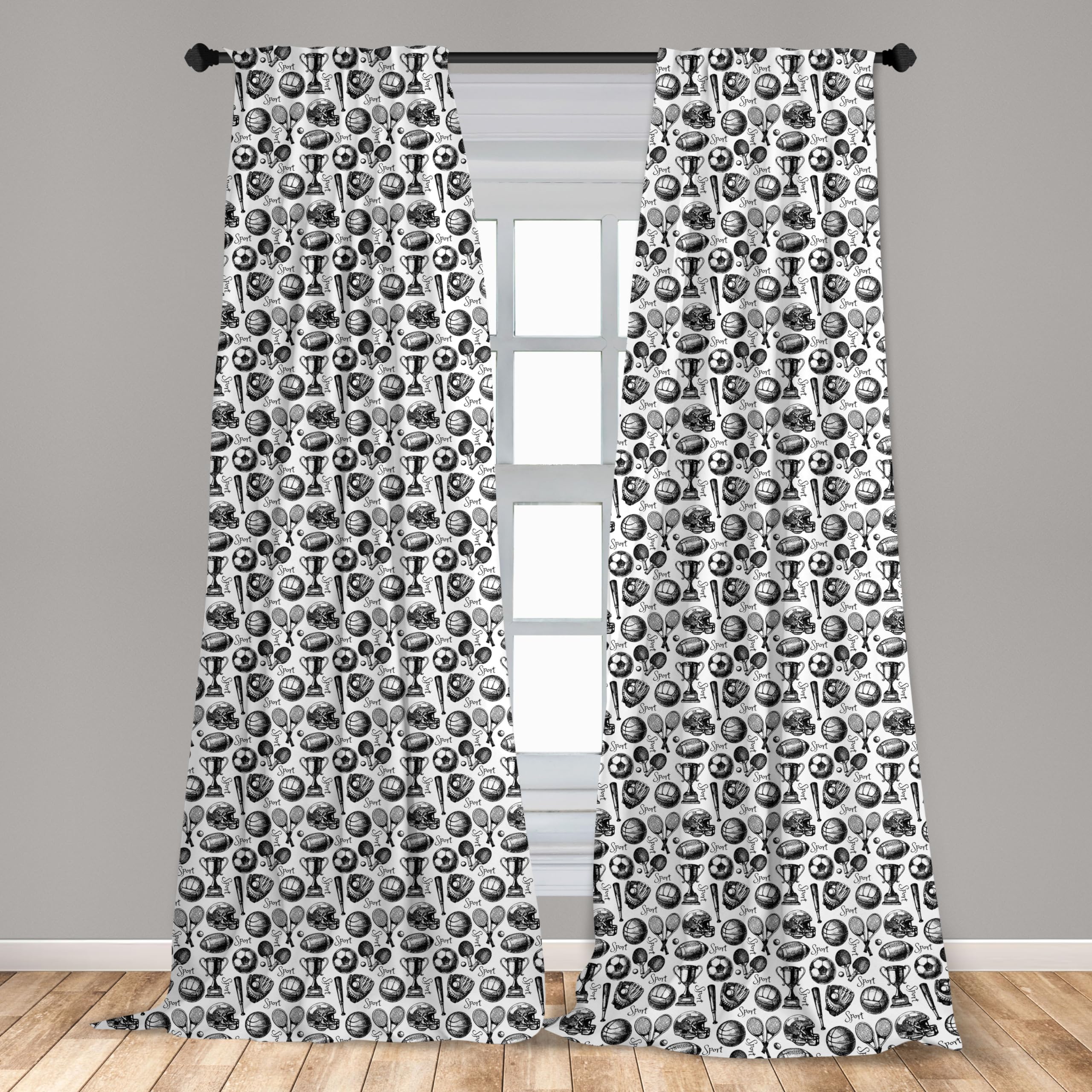 Sketch Art Sport Pattern Window Curtains - 2-Panel Set with Rod Pocket, 28
