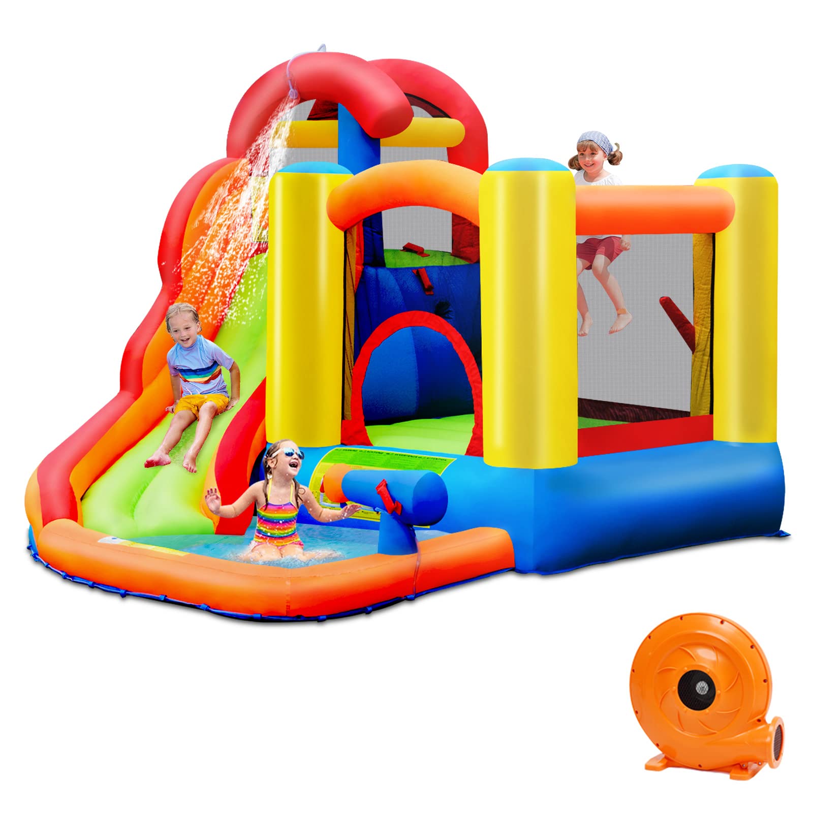 **HONEY JOY 6-in-1 Inflatable Water Slide & Bounce House with Splash Pool - Giant Blow Up Water Park for Kids & Adults - Outdoor Backyard Fun with 740W Blower (Perfect for Summer Parties, Birthdays & Family Gatherings)**