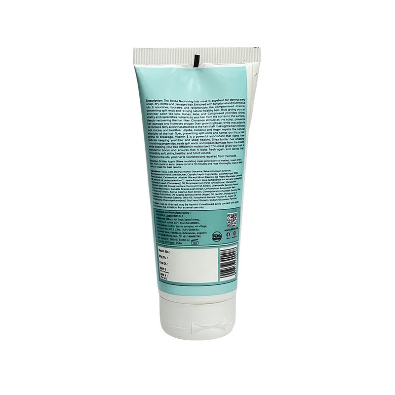 Ellixee Deep Nourishing Hair Mask for Dry Damaged Hair - 180ml Hydrating Treatment for Repair & Shine - Perfect for Salon-Quality At-Home Hair Care