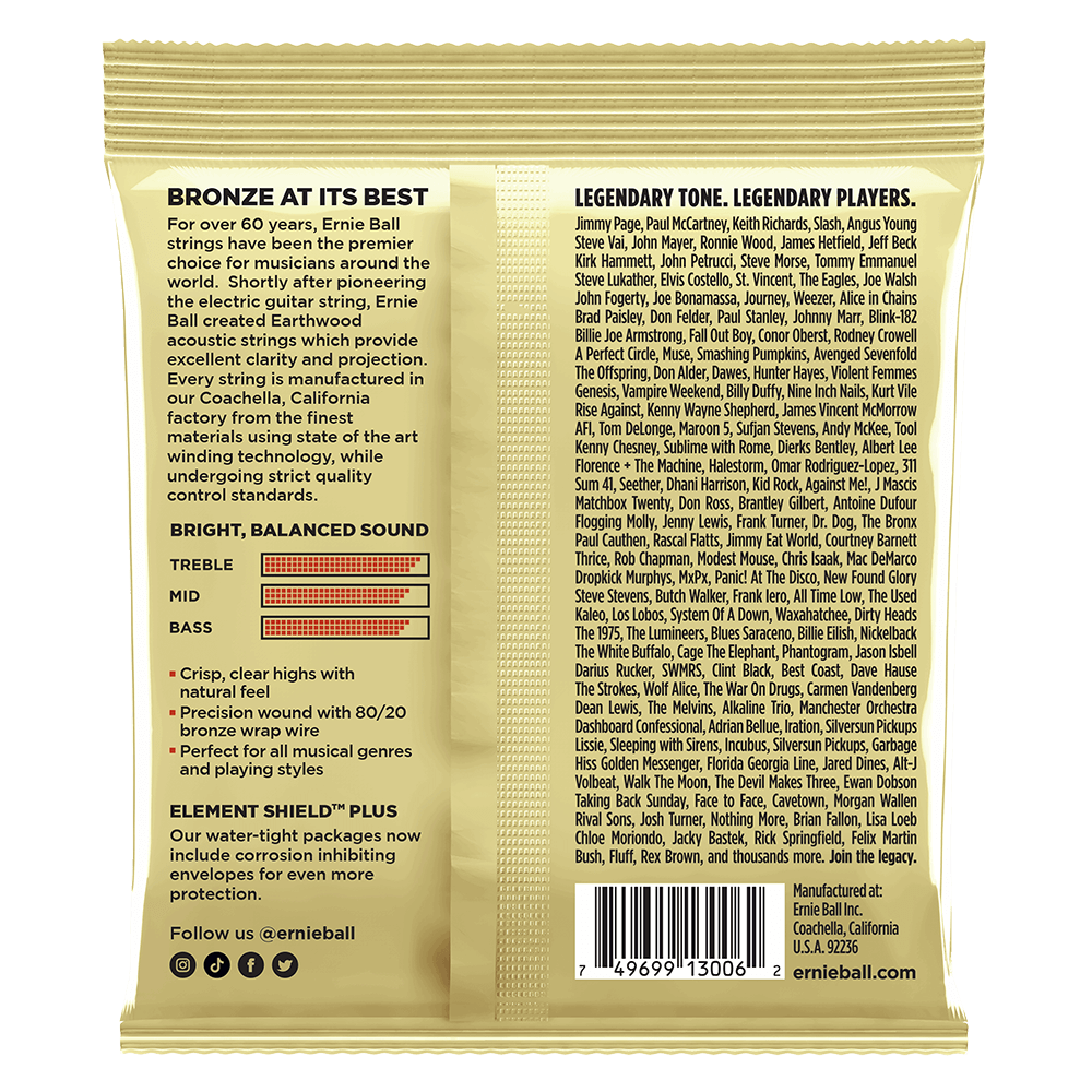 Ernie Ball Earthwood Extra Light Acoustic Guitar Strings 10-50 Gauge (3-Pack) | Bronze Alloy for Warm Tone | Perfect for Folk, Blues & Fingerstyle Playing