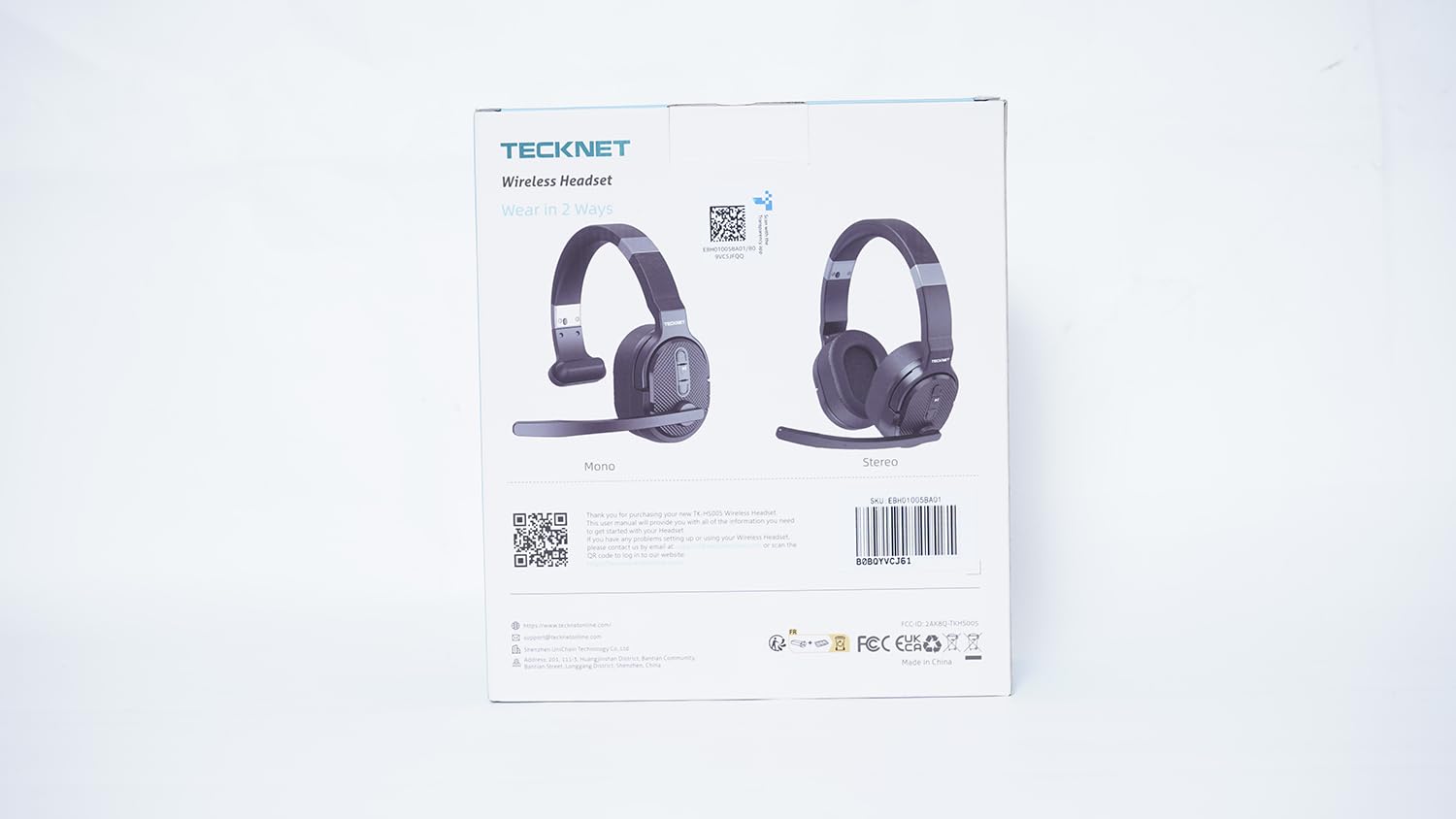 TECKNET Bluetooth Headset with Microphone - Wireless Headphones for Laptop, PC & Mac - Noise Cancelling Headset with 3 EQ Modes & Dual/Single Ear Options - USB Headset for Call Center, Skype, Truck Drivers, Online Meetings & Remote Work