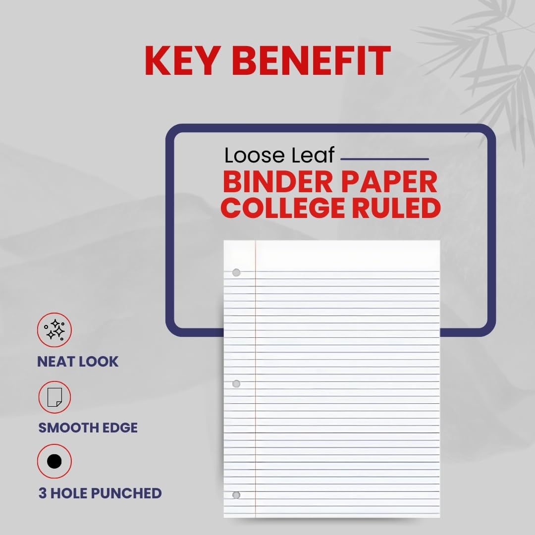 College Ruled Loose Leaf Paper - 150 Sheets, 3-Hole Punched, 10.5