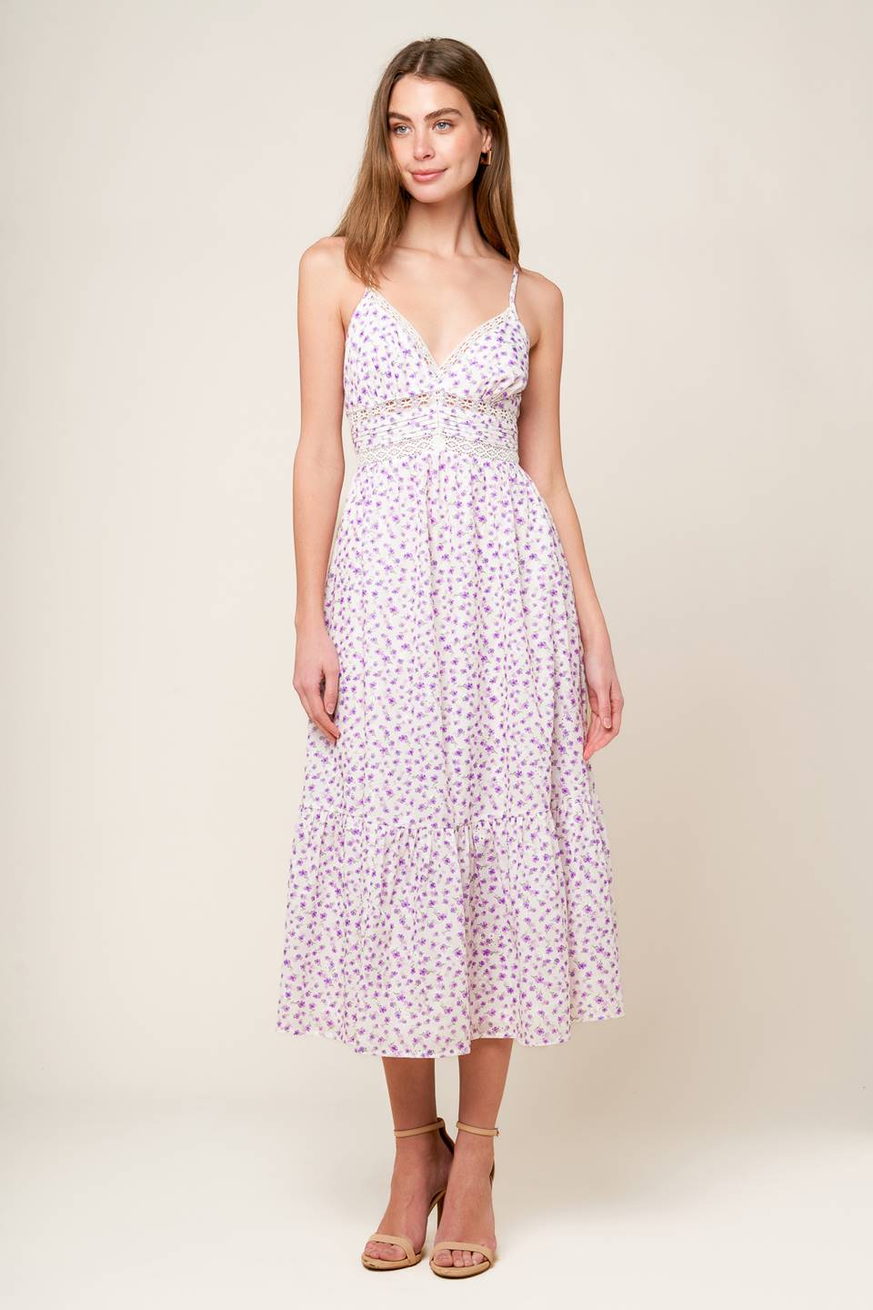 Lavender Floral Midi Dress - Elegant Daytime & Evening Wear for Women | Perfect for Weddings, Parties & Special Occasions