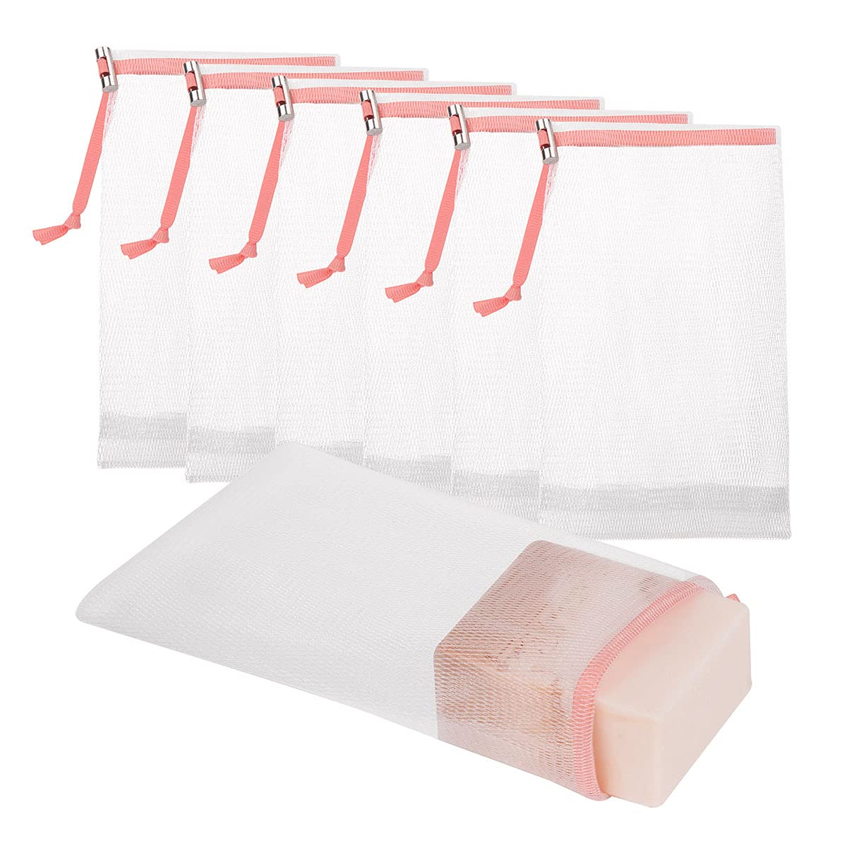 Cobahom 6-Pack Mesh Soap Bags with Drawstring - Reusable Foaming Net Soap Sacks for Handmade Soap, Bath & Shower (Pink) - Perfect for Travel, Camping & Eco-Friendly Bathing