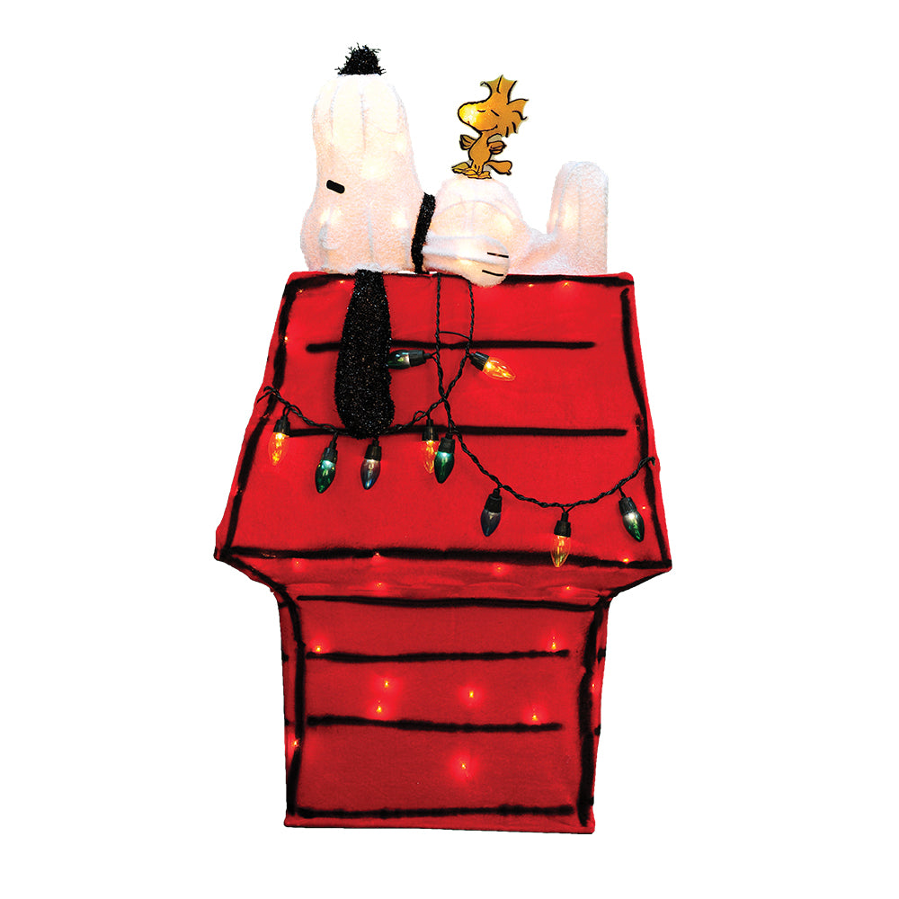 3D Lighted Soft Tinsel Snoopy on Dog House Sculpture - Christmas Decoration, Holiday Home Decor, Gift for Peanuts Fans, Bedroom & Living Room Accent