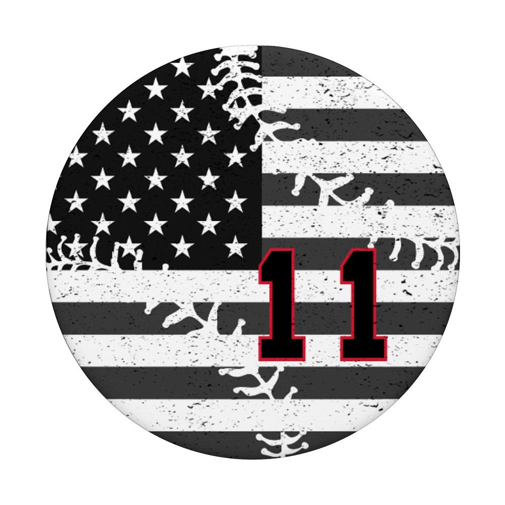 American USA Flag Baseball Number 11 Black Red PopSockets PopGrip - Swappable Phone & Tablet Grip for Sports Fans & Patriotic Enthusiasts - Perfect for Game Days, Travel, and Everyday Use