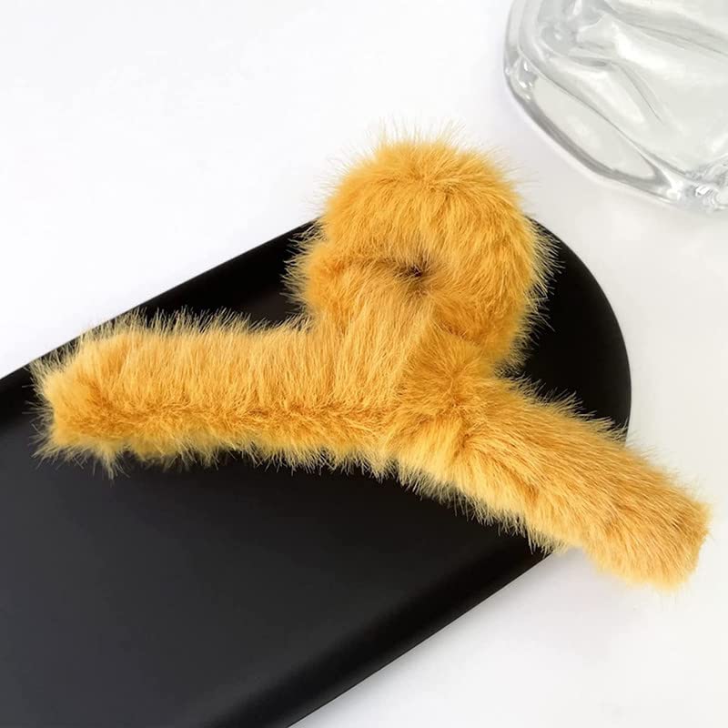 BELICIA Furry Hair Claw Clips for Thick Hair - 2PCS Cute Faux Rabbit Fur Non-Slip Large Barrettes for Women & Girls - Perfect for Ponytails, Buns & Everyday Hairstyles