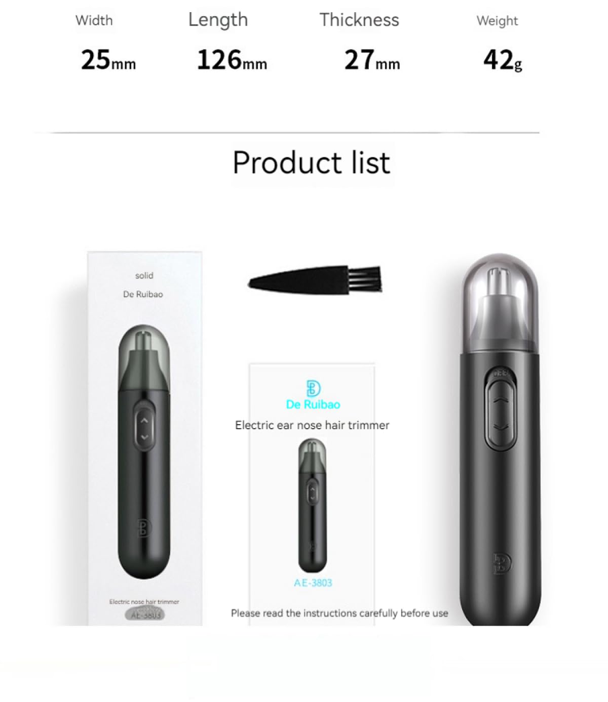 Professional Painless Ear & Nose Hair Trimmer for Men & Women - IPX7 Waterproof Eyebrow & Facial Hair Groomer with Double-Edged Blades - Battery Powered Personal Grooming Kit for Smooth Trimming at Home, Gym or Travel - Black