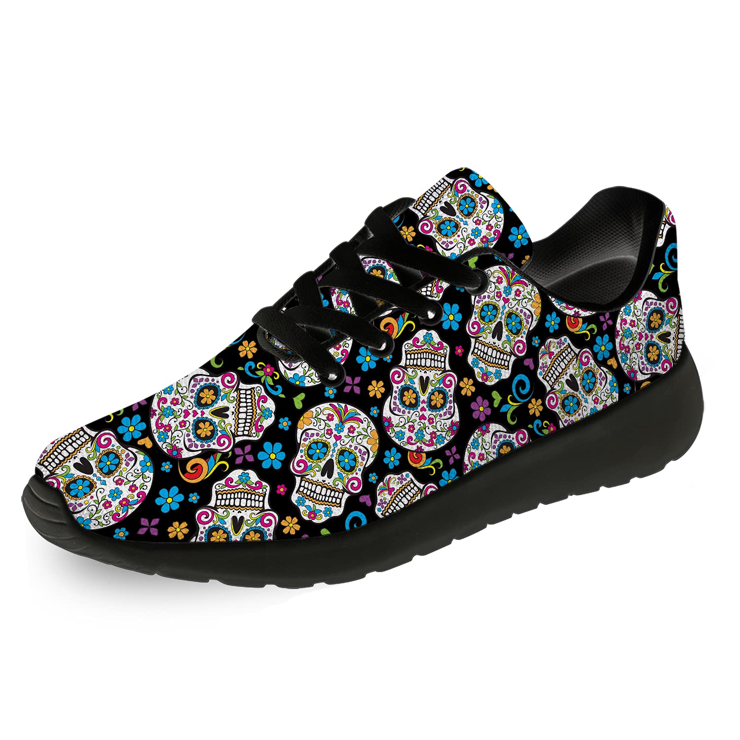 Sugar Skull Running Shoes for Men & Women - Comfortable Athletic Walking Tennis Sneakers - Fashion Sports Jogging Golf Shoes - Perfect Gift for Halloween, Day of the Dead Celebrations & Casual Wear