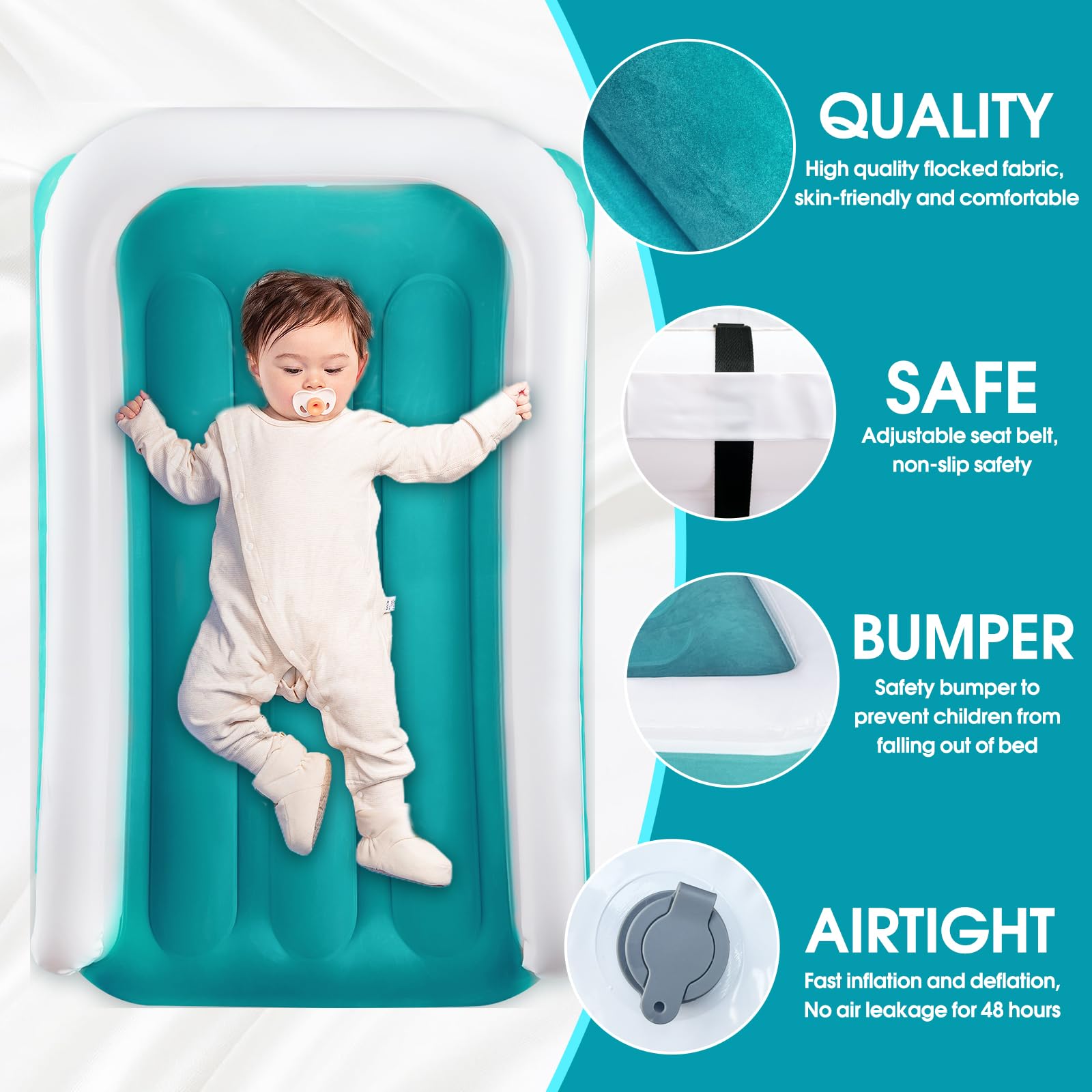 JUANWAN Toddler Airplane Bed - Portable Travel Bed for Kids, Toddler Seat Extender with Safety Belt for Airplane, Train, Car (Blue) | Perfect for Long Flights, Road Trips & Family Vacations