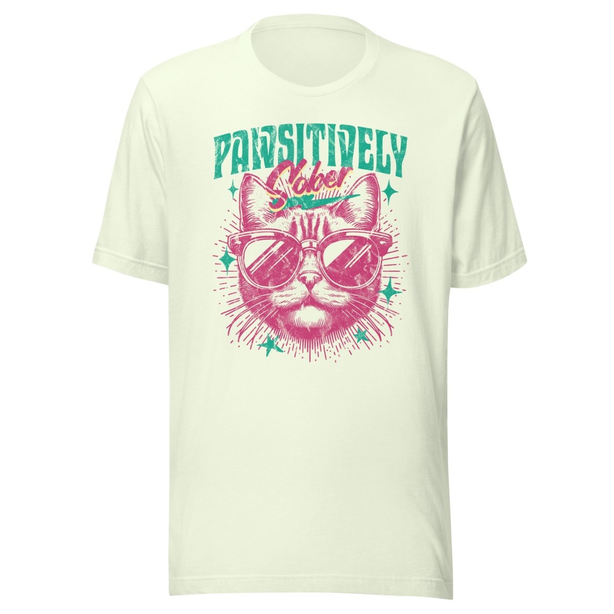 Pawsitively Sober T-Shirt - Funny Cat Sobriety Tee for Recovery & AA Meetings | Celebrate Clean Living with Cute Cat Design