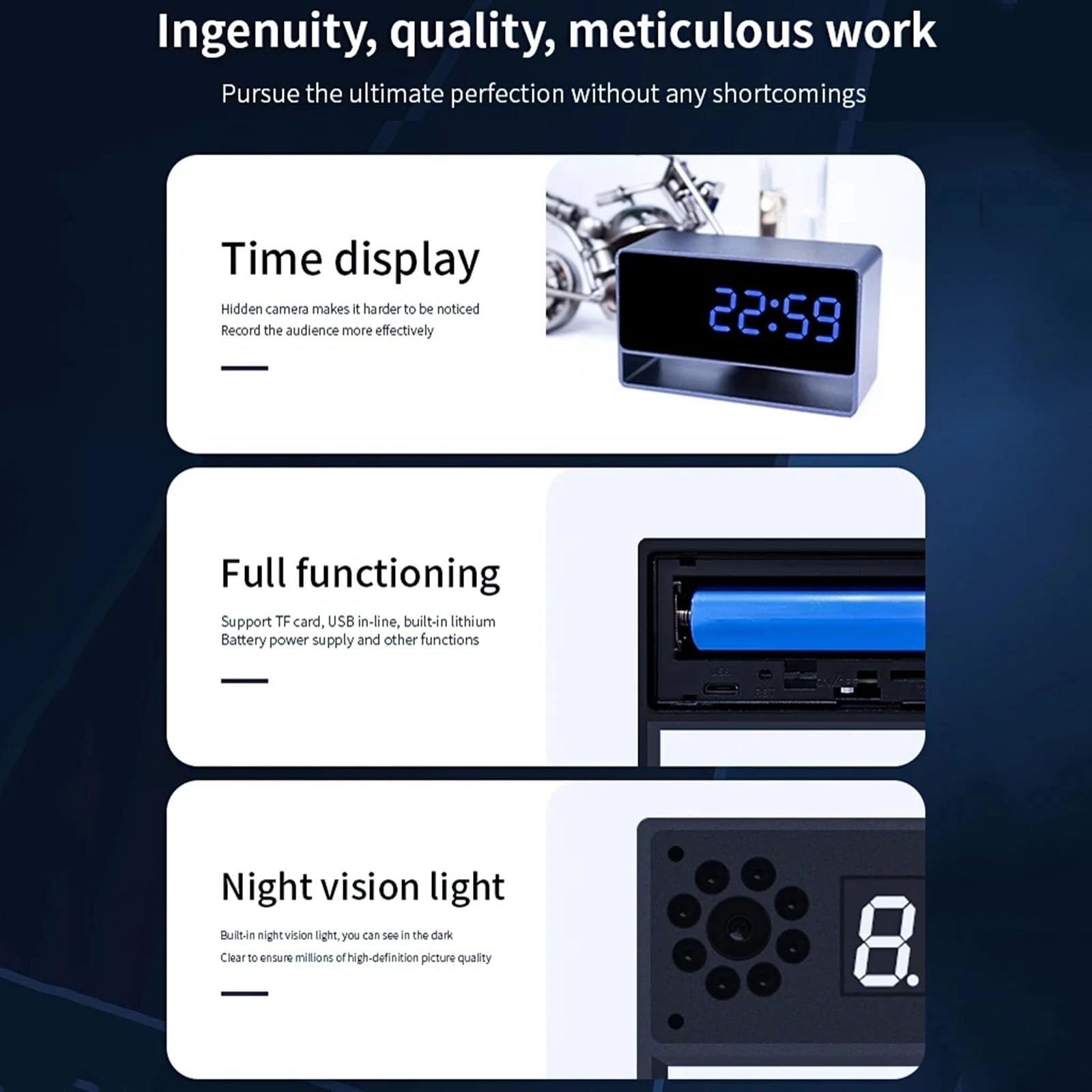 FKINGLRK Mini Hidden Camera Clock - Full HD 1080P Night Vision, WiFi Remote Monitoring, Motion Detection, Auto Loop Recording - Perfect for Home Security, Office Surveillance & Nanny Cams