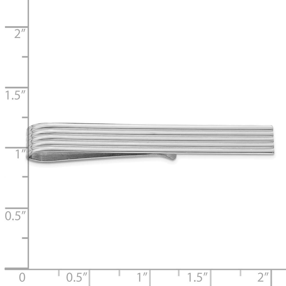 The Black Bow Rhodium Plated Sterling Silver Grooved Striped Tie Bar, 6 x 52mm - Perfect for Weddings, Business Meetings, and Formal Events