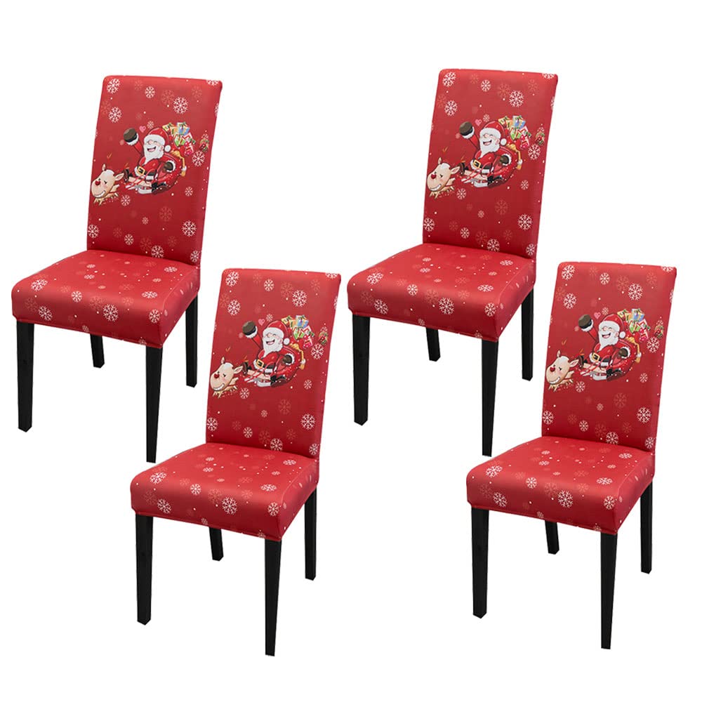 Bnitoam 4-Piece Stretch Snowman Print Christmas Dining Chair Covers - Decorative Parsons Chair Slipcovers for Holiday Dining Room, Restaurant & Party Decor (Red) | Perfect for Christmas Dinner, Winter Celebrations & Festive Home Decor