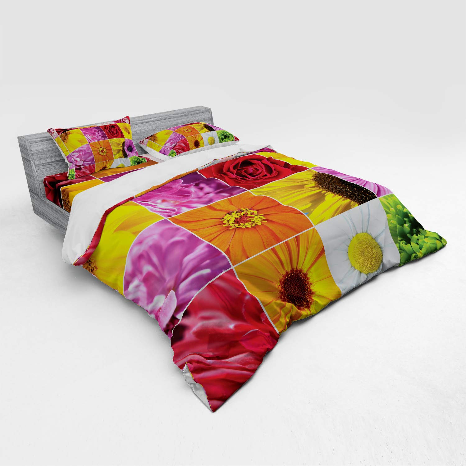 Ambesonne Floral Duvet Cover Set - King Size 4-Piece Bedding with Chrysanthemum Rose Sunflower Violet Design | Romantic Bridal Bedroom Decor | Perfect for Master Bedroom, Guest Room & Wedding Gift