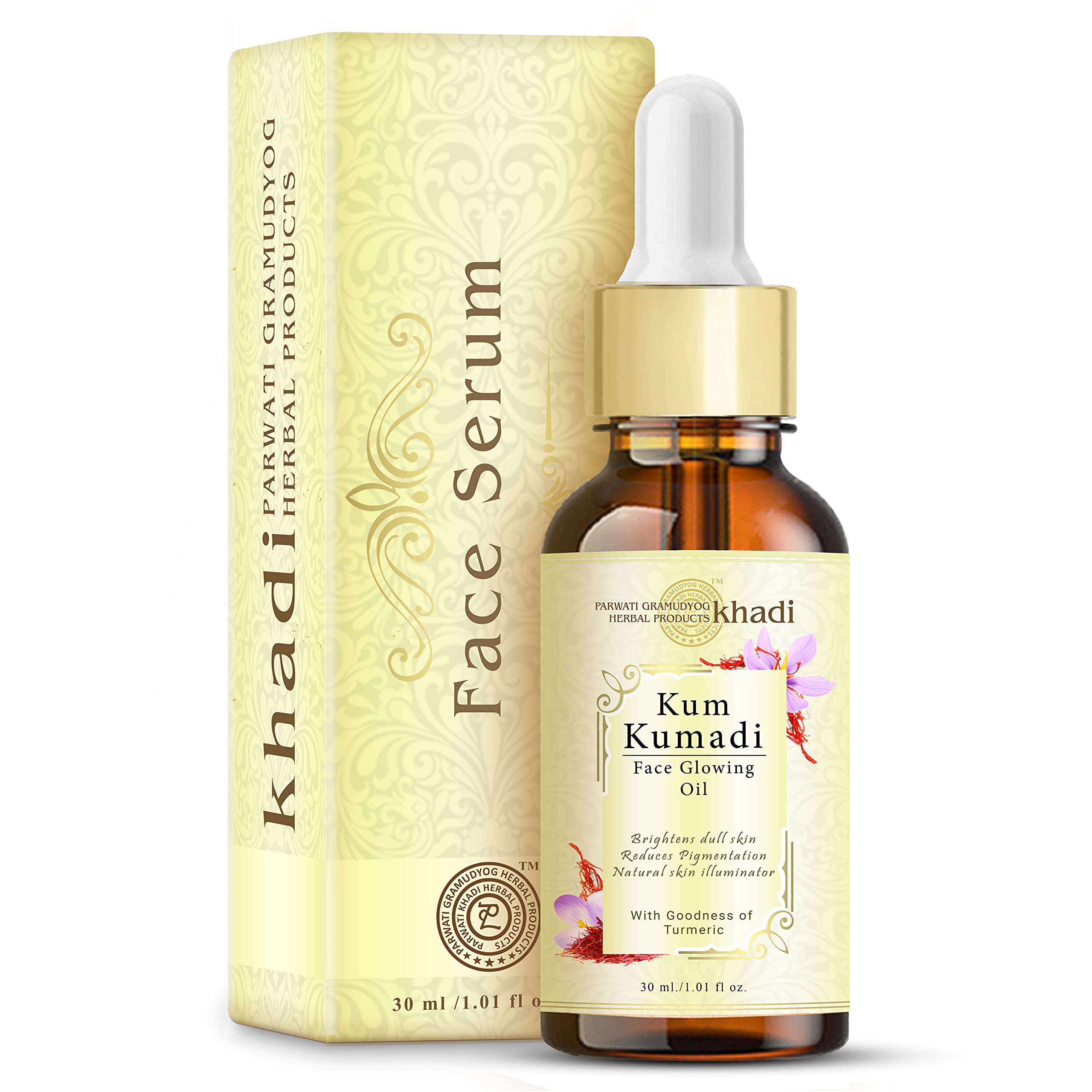 Khadi Kumkumadi Face Glowing Oil Serum - Brightens Dull Skin, Reduces Pigmentation & Dark Spots | Natural Skin Illuminator with Turmeric Extract | 30ml Ayurvedic Facial Oil for Radiant Complexion | Perfect for Daily Skincare Routine & Nighttime Glow Treatment