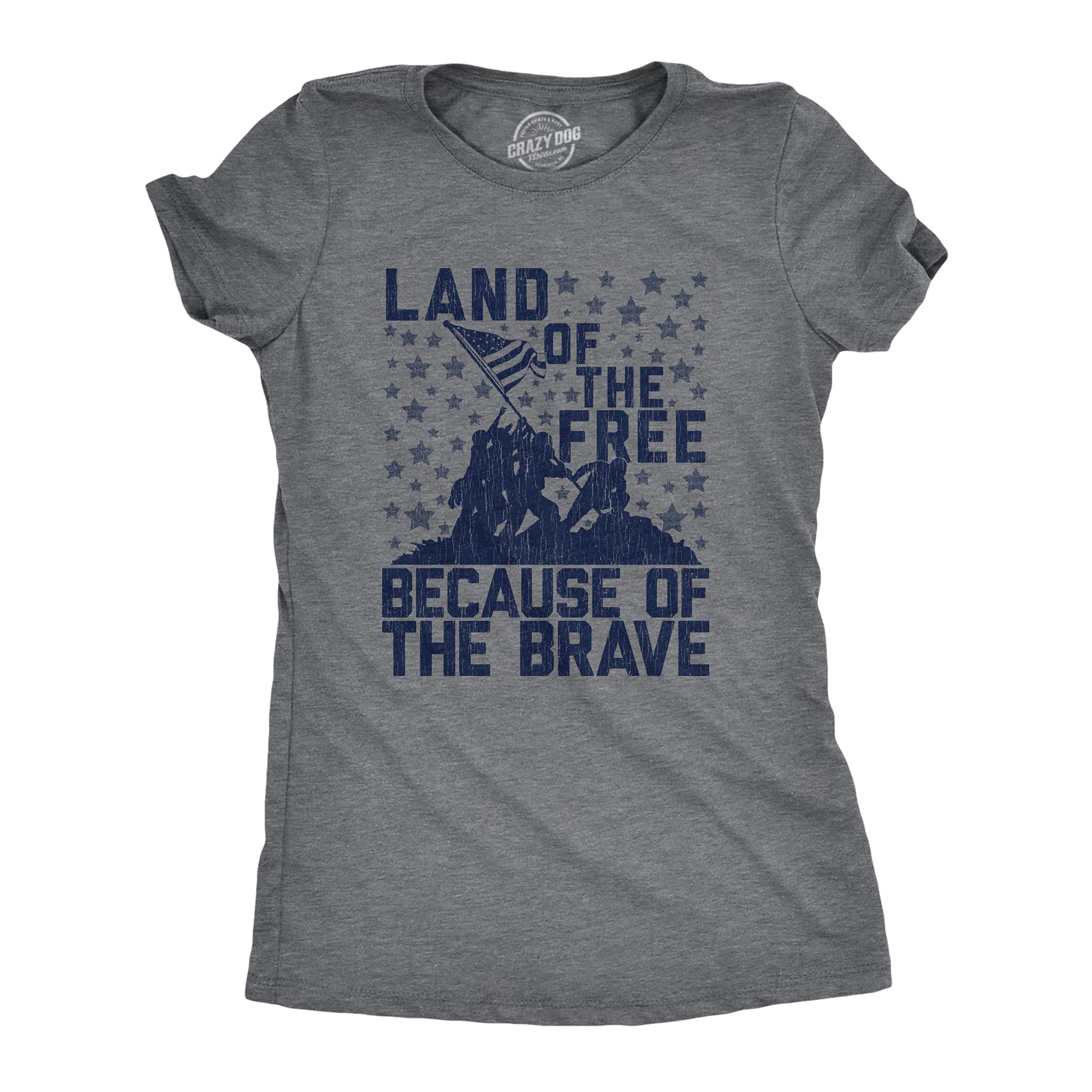 Women's Patriotic T-Shirt - Land of The Free Because of The Brave Tee | Memorial Day & 4th of July American Flag Shirt | Casual Wear, Festive Outfits & Holiday Celebrations