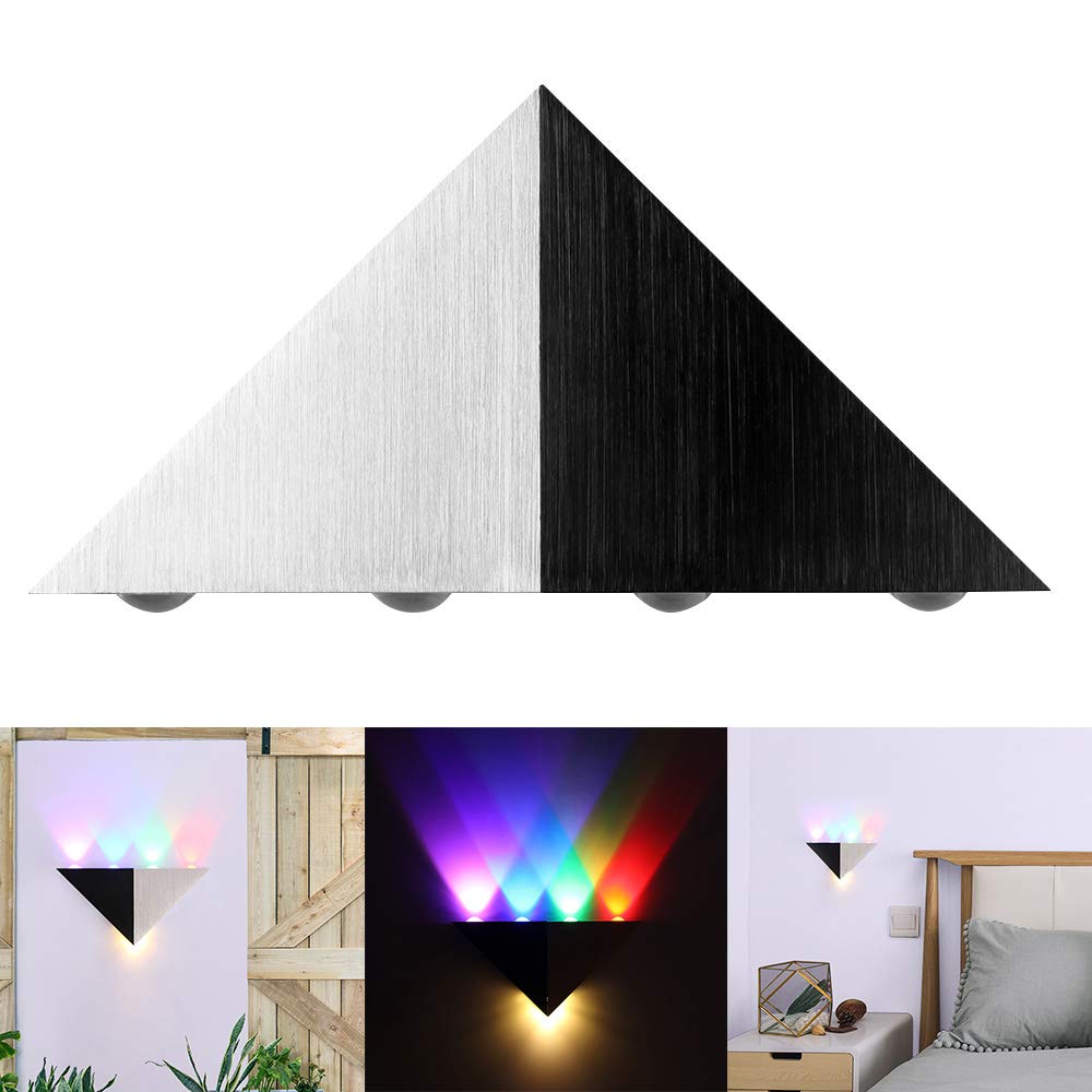 5W LED Wall Sconce Light - ALLOMN 5-LED Triangle Shape Up/Down Wall Lamp, Dimmable Spot Light Fixture for Bedroom, Theater, Studio, Restaurant & Hotel - Decorative Lighting & Night Light (Colorful) - Perfect for Ambient Lighting in Living Rooms, Hallways and Commercial Spaces