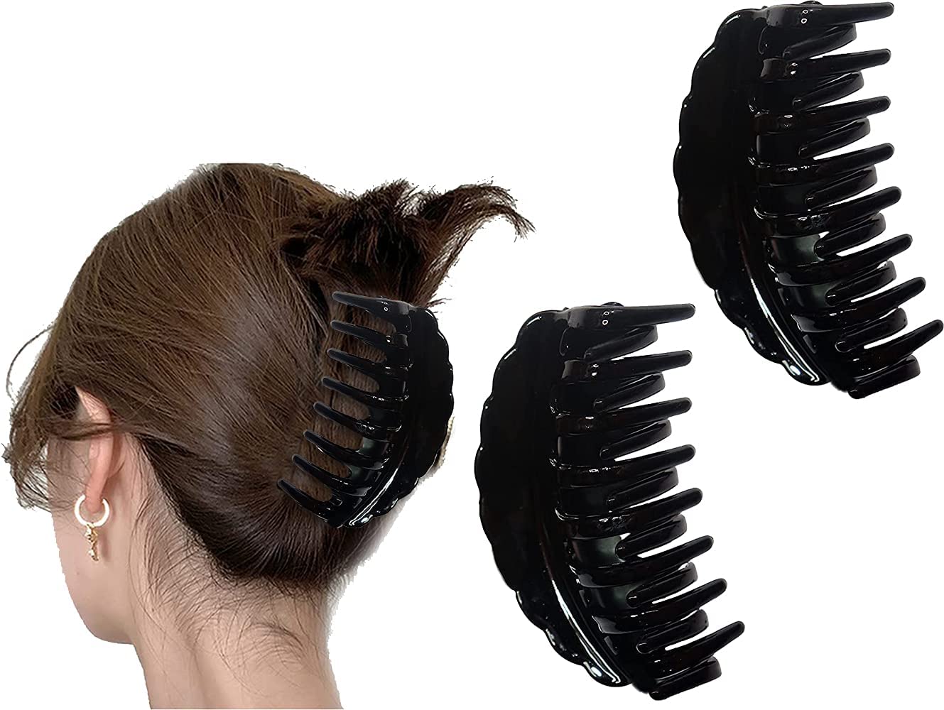 Strong Hold Jumbo Hair Clips for Women with Thick Hair - 4.25 Inch Large Banana Clips, Hair Styling Accessories (Pack of 2, Black) - Perfect for Updos, Ponytails & Everyday Hairstyles
