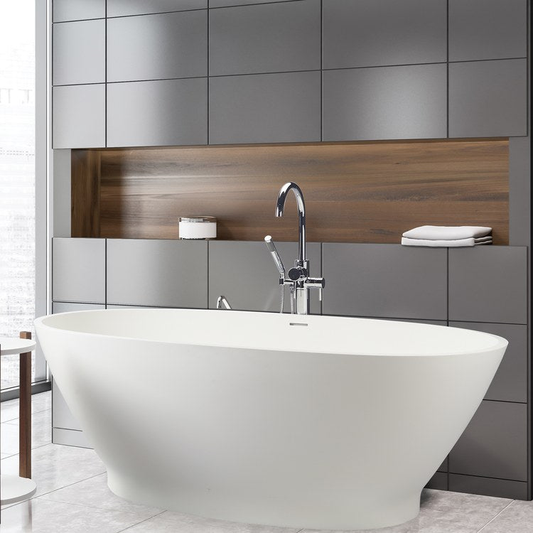 Alissa 64.75 x 33.5 Inch Freestanding Air Bath Tub - White Matte Oval Sculpturestone Design - 90 Gallon Capacity - 22 Inch Depth - Perfect for Luxury Bathrooms & Spa Relaxation