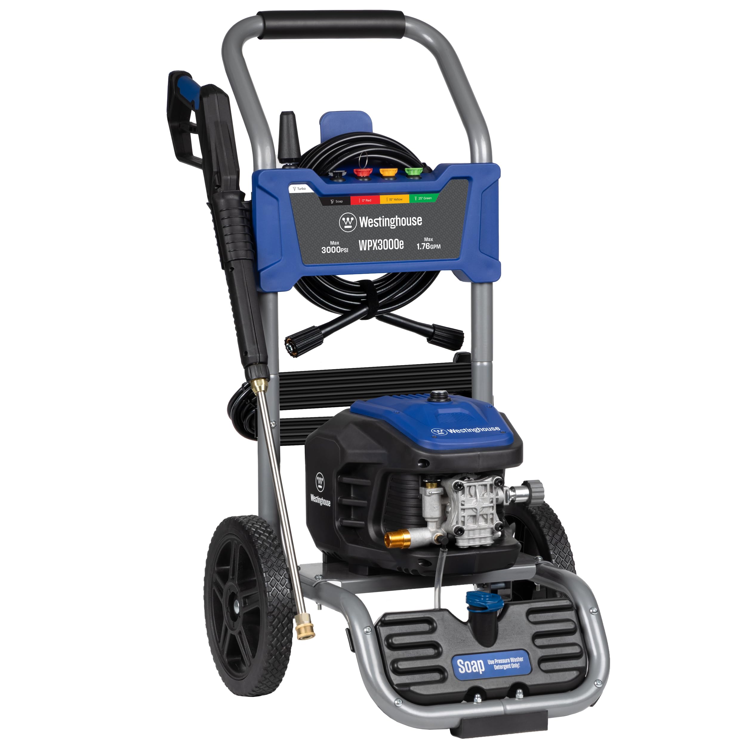Westinghouse WPX3000e 3000 PSI Electric Pressure Washer with 1.76 GPM, Induction Motor & Onboard Soap Tank - Includes Spray Gun, Wand & 5 Nozzles - Perfect for Cleaning Cars, Fences, Driveways, Homes, Patios & Outdoor Furniture
