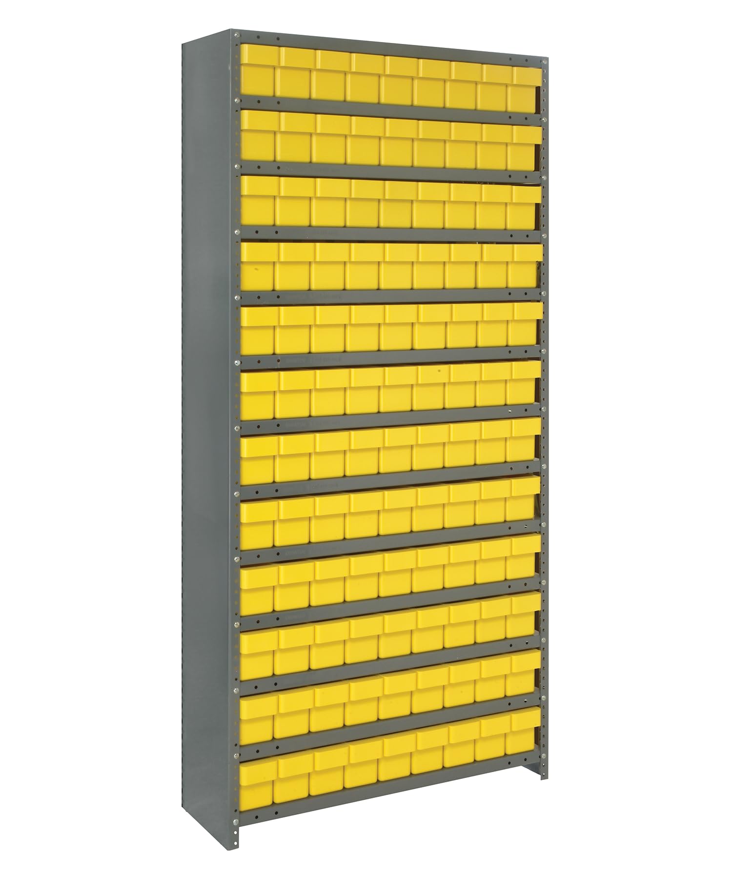 Quantum Storage Systems CL1275-501YL Heavy Duty Closed Shelving Unit with Super Tuff Euro Drawers - 108 QED501 Shelf Bins, 12