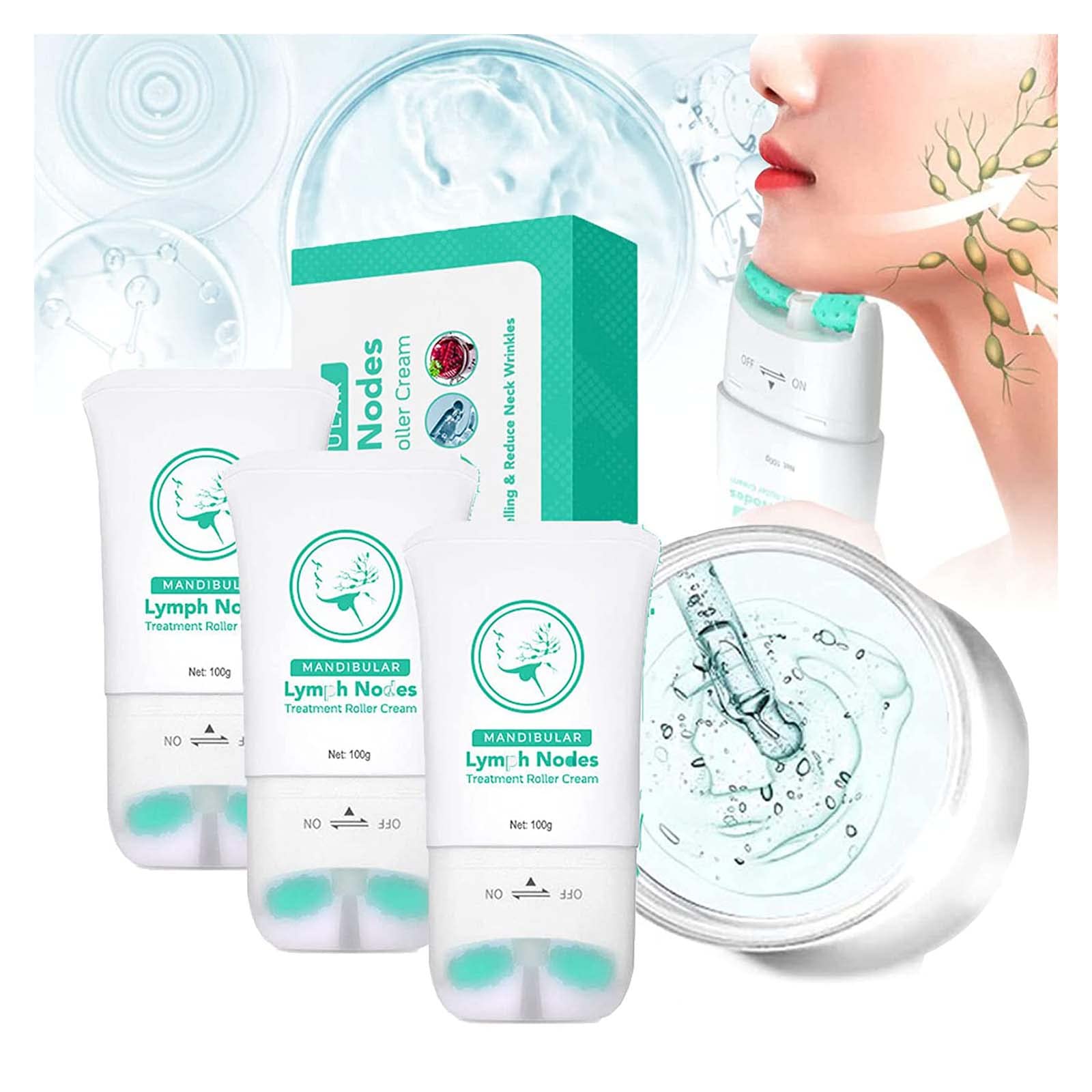 Gfouk Mandibular Lymph Nodes Treatment Roller Cream - Anti-Aging Face Massage Roller for Wrinkles & Fine Lines Reduction - 3 Pack for Daily Skincare & Lymphatic Drainage