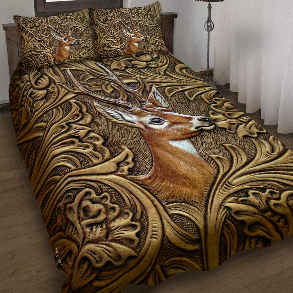 GEEMBI All-Season Deer Print Quilt Bedding Set - Soft Microfiber Bedspread with Matching Pillowcases - Queen Size Coverlet for Bedroom Decor (King/Queen/Twin) - Perfect for Guest Rooms, Master Bedrooms & Cozy Home Styling