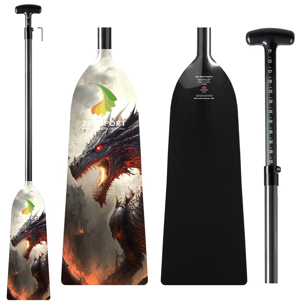 Z&J SPORT Adjustable Dragon Boat Paddle - IDBF Approved Carbon Fiber Oar with Dragon Design & Adjustable T-Handle for Competitive Racing, Training & Outdoor Water Sports
