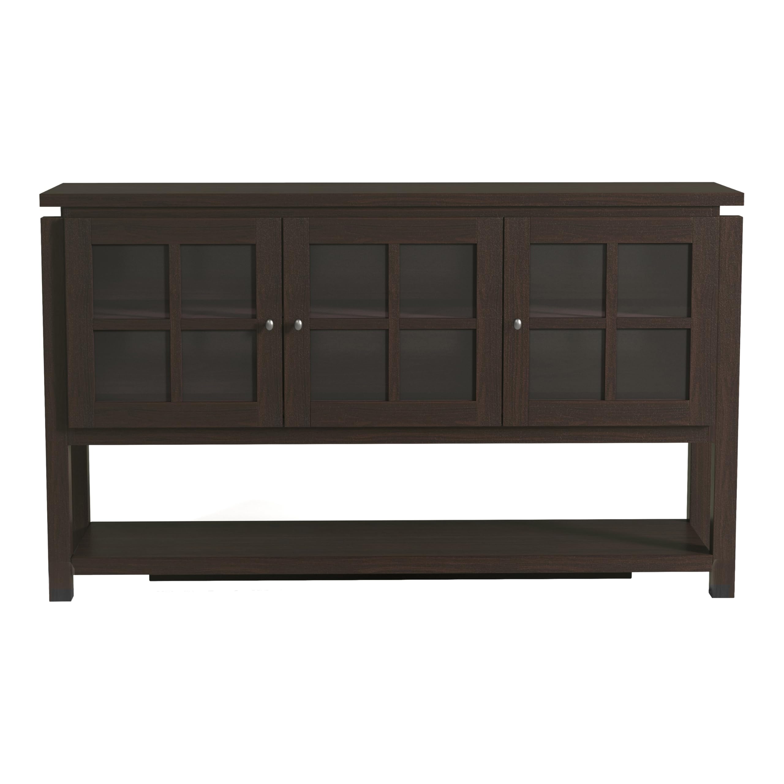 Furniture of America Julianna Farmhouse Sideboard Buffet Cabinet with Storage & Glass Doors - Solid Wood Kitchen Coffee Bar Console Table for Entryway, Dining Room, Living Room - Walnut Finish for Rustic Home Decor & Entertaining