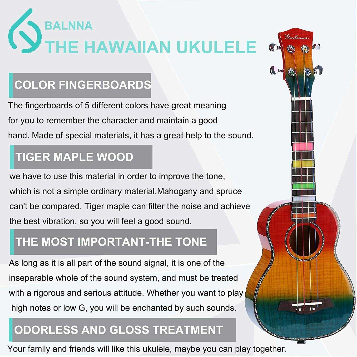 23 Inch Concert Ukulele with Aquila Color Strings - Premium Maple Wood Hawaiian Guitar for Beginners - High Gloss Finish with Complete Accessories - Perfect for Travel, Beach Parties & Music Lessons