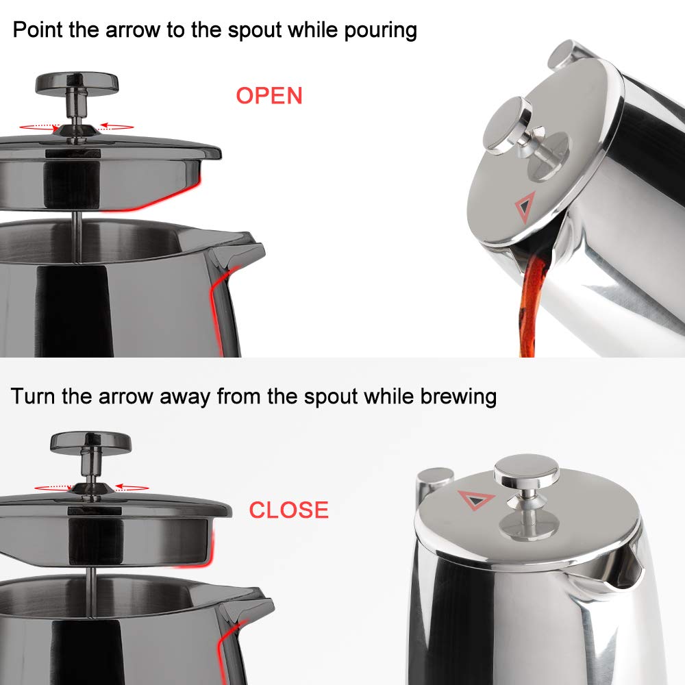Secura 50-Ounce French Press Coffee Maker - 304 Stainless Steel Insulated Coffee Press with Extra Fine Mesh Filter - Perfect for Home, Office & Camping Brewing