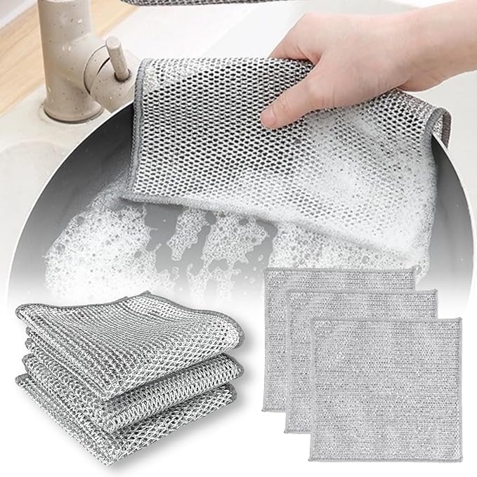NIKMAY CREATION Non-Scratch Wire Cleaning Cloths - 5 Pack Multipurpose Dishwashing Rags for Wet & Dry Use - Perfect for Pots, Pans, Sinks, Stove Tops & Kitchen Cleaning - Reusable & Durable Scrubbing Pads for Easy Stain Removal