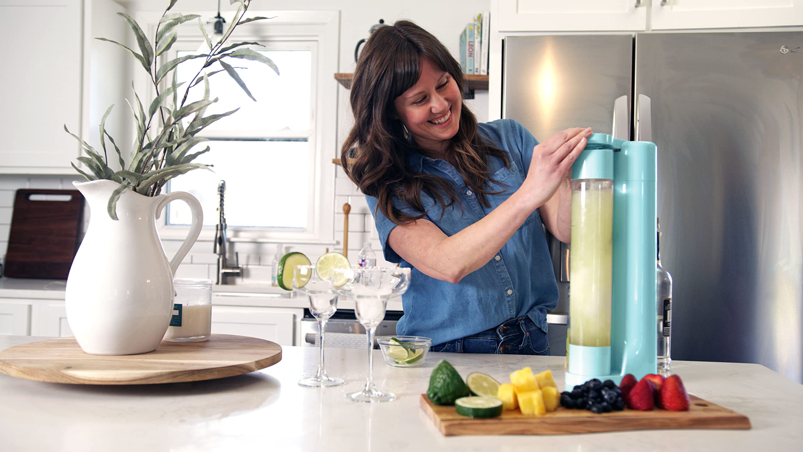 FizzPod Soda Maker Machine for Home - Sparkling Water Carbonator with 3 PET Bottles & Caps | Make Fizzy Drinks, Cocktails, Coffee & Tea | Perfect for Parties, Kitchen & Healthy Lifestyle (Aruba Blue)