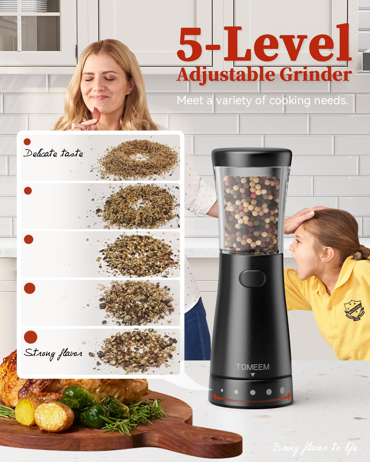 Premium Electric Salt and Pepper Grinder Set - Rechargeable Stainless Steel Mill with 4.5oz Capacity, Adjustable Coarseness & Wide 1.8