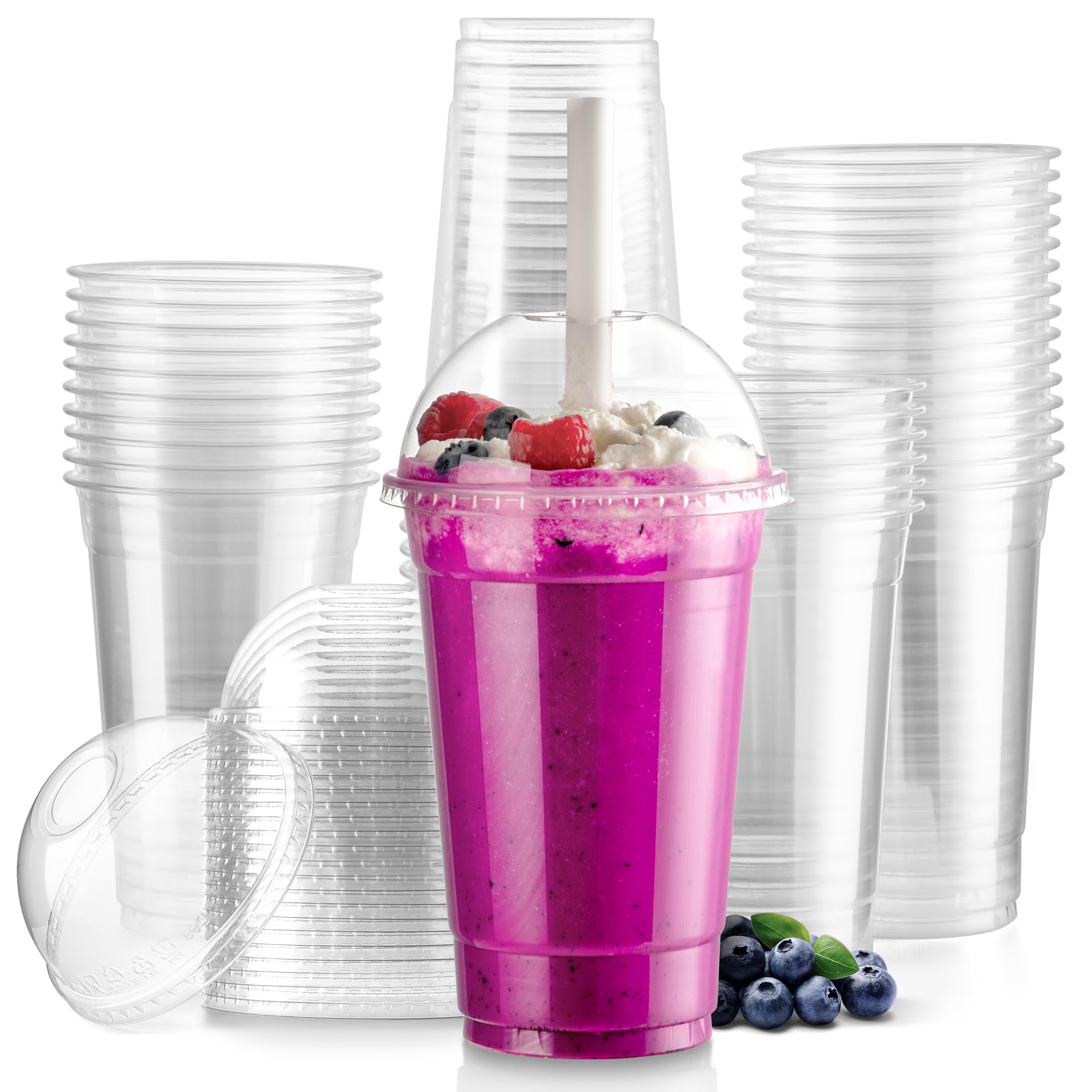 500 Pack 20 oz Clear Plastic Cups with Dome Lids - Disposable Iced Coffee Cups for Tea, Juice, Smoothie, Boba & Milkshake - Crack Resistant & Sturdy Cold Drink Containers - Perfect for Meal Prep, Cafes, Restaurants & Takeout