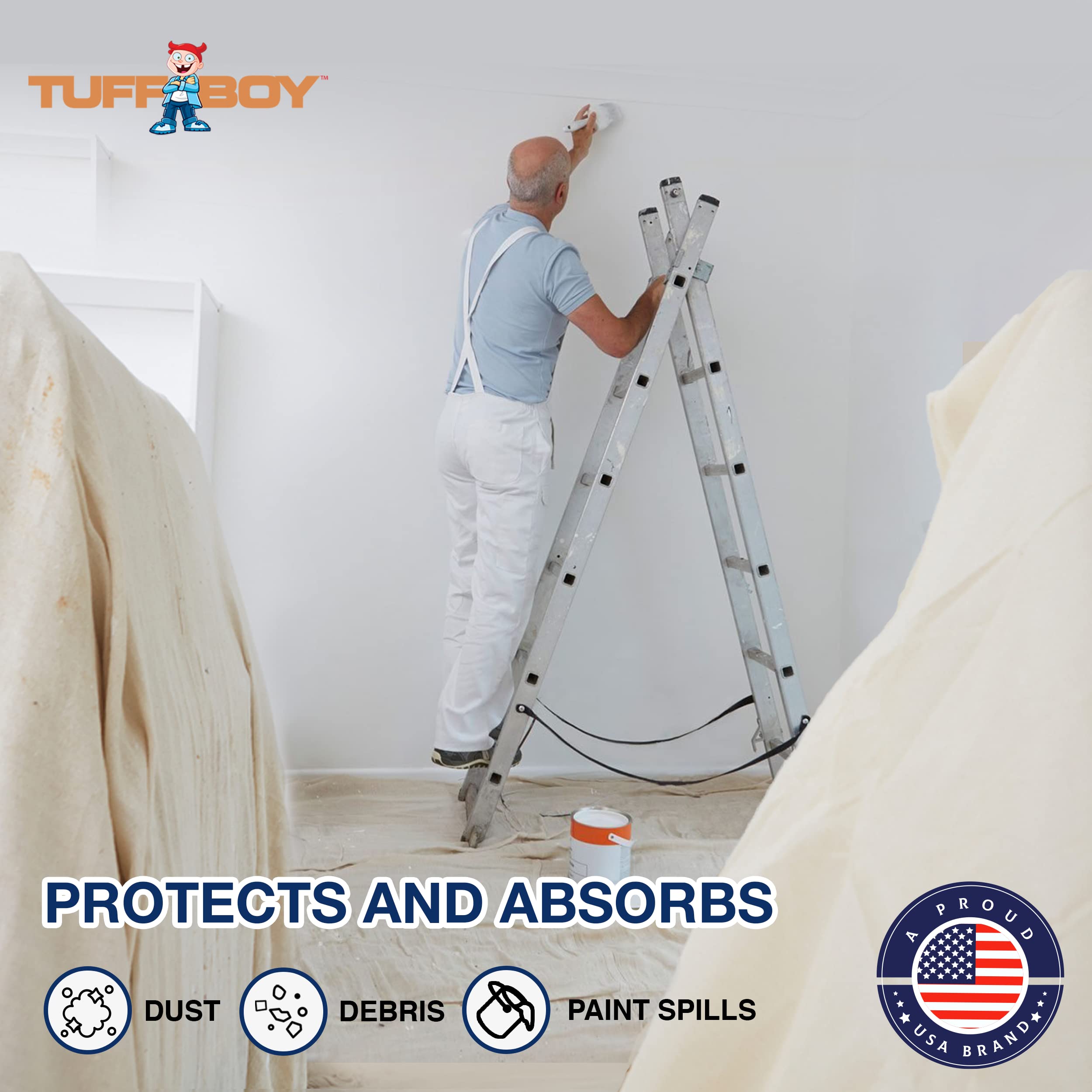 Tuffboy 4X12 ft Heavy Duty Canvas Drop Cloth - 12 Oz Seamless Painters Fabric for Floor & Furniture Protection - All Purpose Painting Supplies for Home & DIY Projects - Perfect for Interior Painting, Renovations, and Art Studios