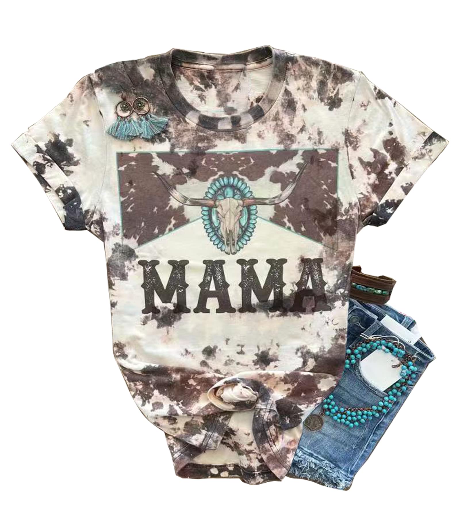 Cow Mom Shirt - Western Graphic Tee for Women - Casual Short Sleeve Top for Ranch & Rodeo
