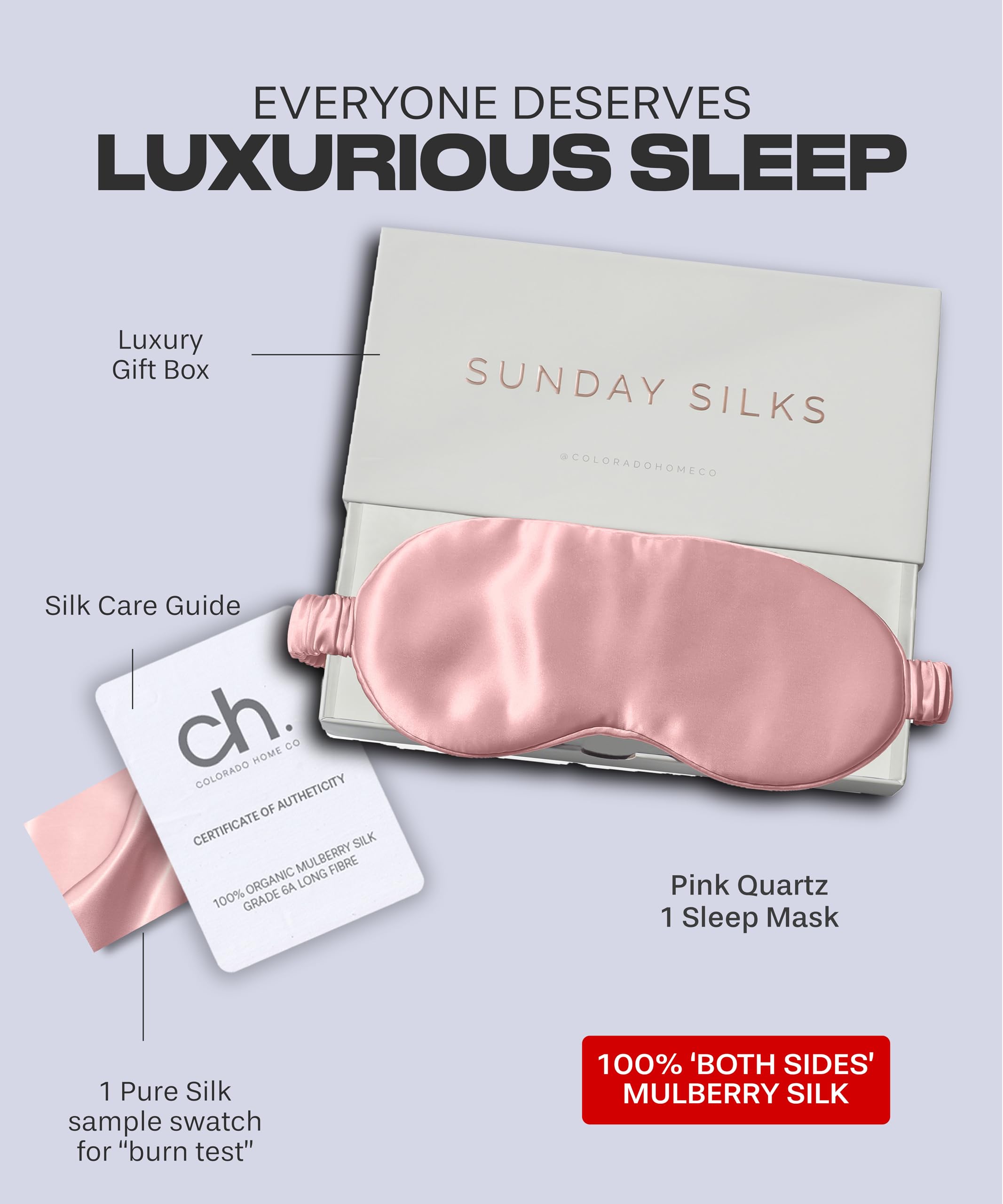 SUNDAYSILKS™ Premium 100% Mulberry Silk Sleep Mask - Blackout Eye Cover for Women & Men | Ultra Soft Silk Eye Mask for Sleeping, Travel & Relaxation | Light Blocking Sleep Mask for Night Use & Nap Time [Pink Quartz]