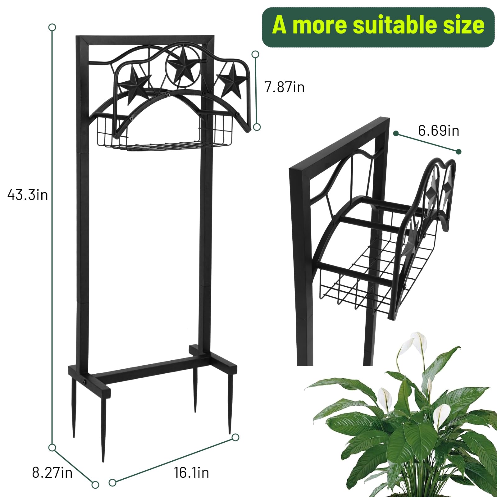Upgraded Freestanding Heavy Duty Rustproof Metal Garden Hose Holder for Outside - Black with 4 Spikes | Perfect for Lawn, Yard & Garden Watering Organization